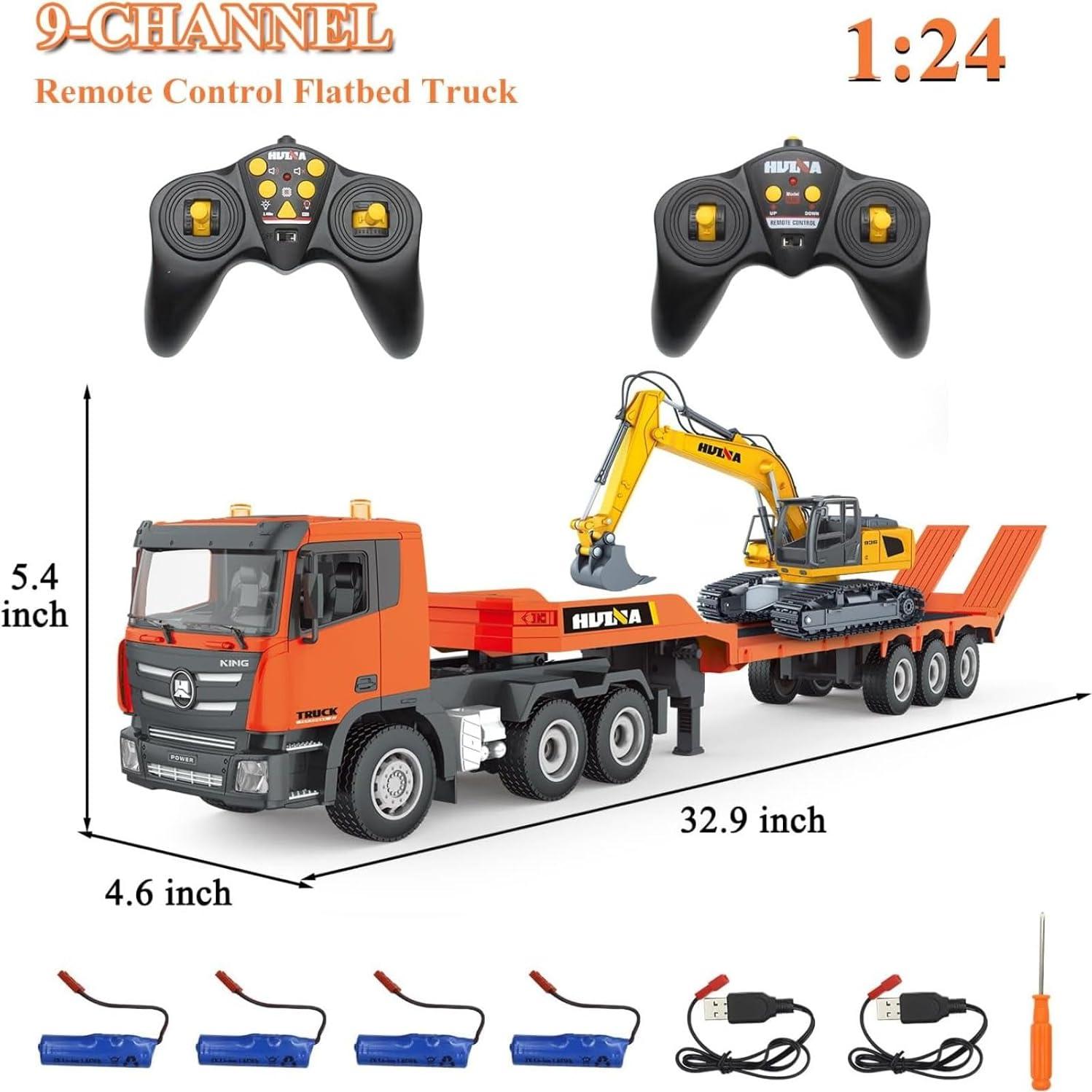 Camión Semi Remolque RC Fistone 1:24 con Excavadora y Sonido
