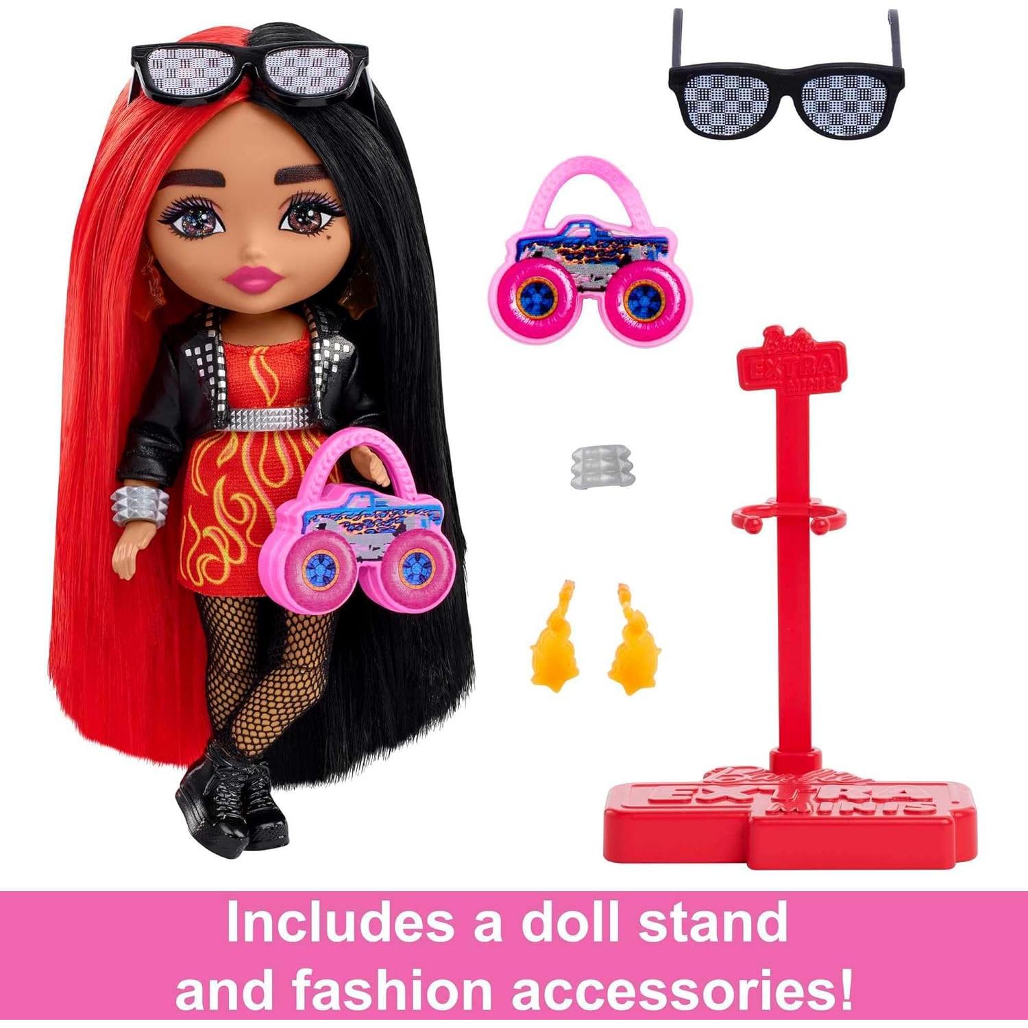 Muñeca Barbie Extra Minis 14 cm con cabello rojo y negro