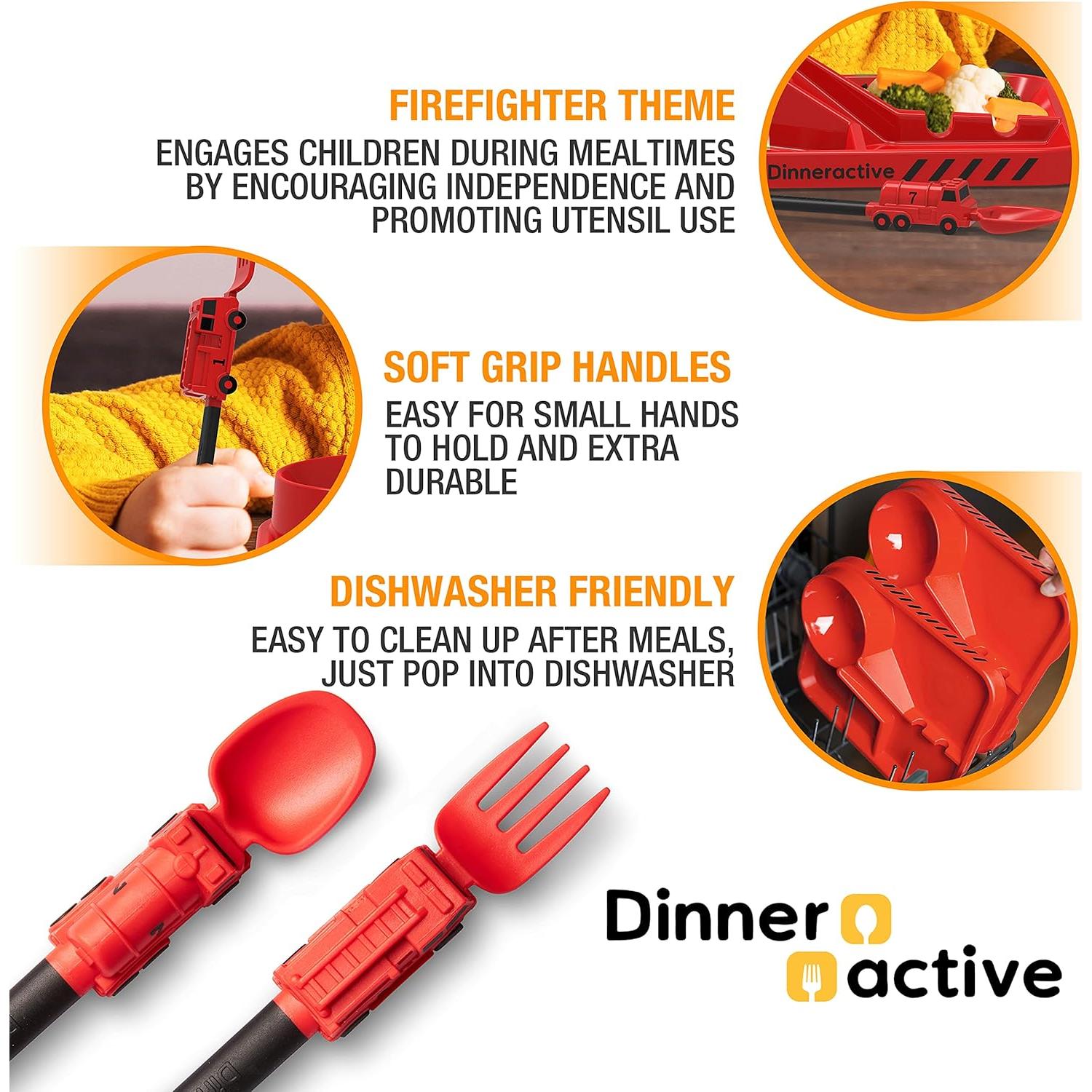 Juego de Utensilios para Niños Dinneractive - Bombero Rojo - 2 Piezas