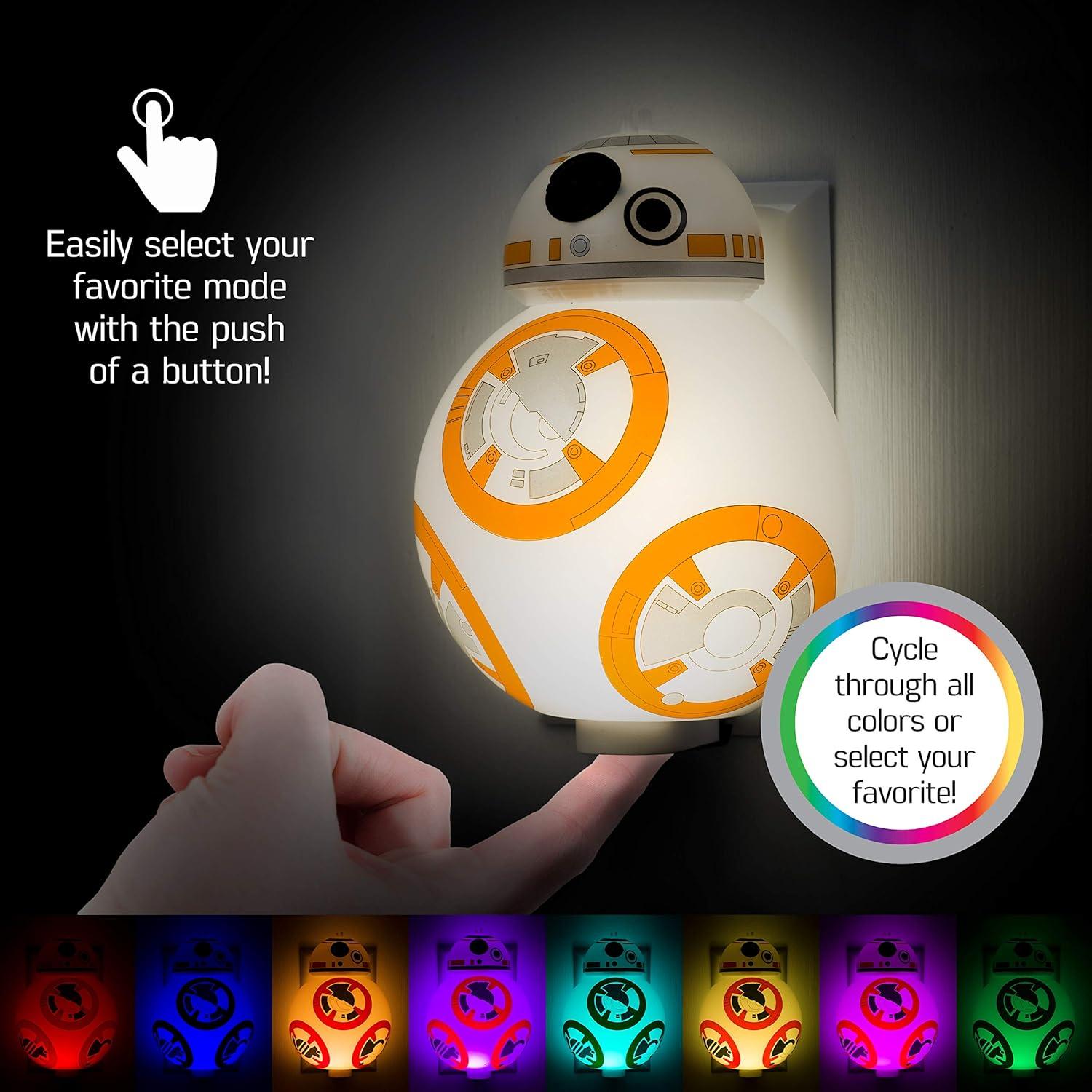 Luz Nocturna LED BB-8 Star Wars, Cambio de Color, 7.62 cm