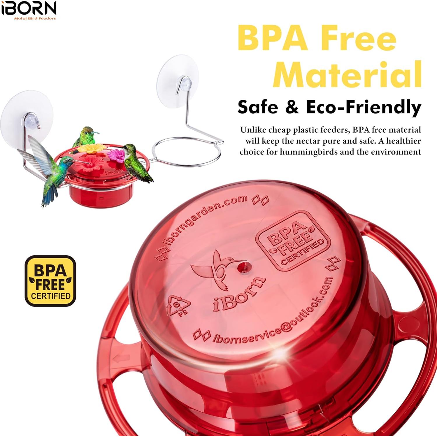 iBorn Window Hummingbird Feeder Hummingbird Feeder with Strong Suction Cup Mini Humming Bird Feeders for Outdoors, Bee-Proof Feeding Ports & Stainless Steel Base, 3oz, 2025 New