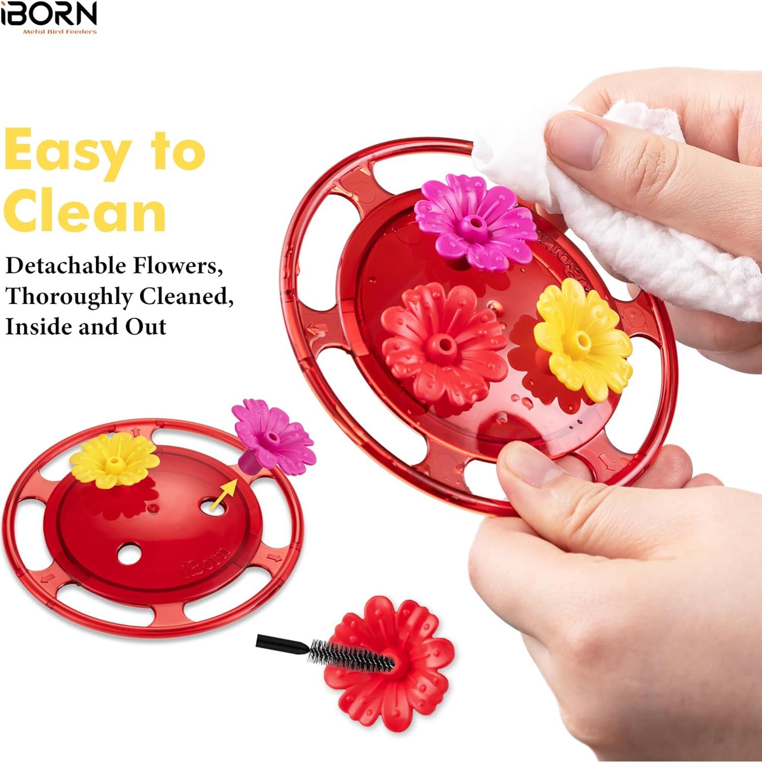 iBorn Window Hummingbird Feeder Hummingbird Feeder with Strong Suction Cup Mini Humming Bird Feeders for Outdoors, Bee-Proof Feeding Ports & Stainless Steel Base, 3oz, 2025 New