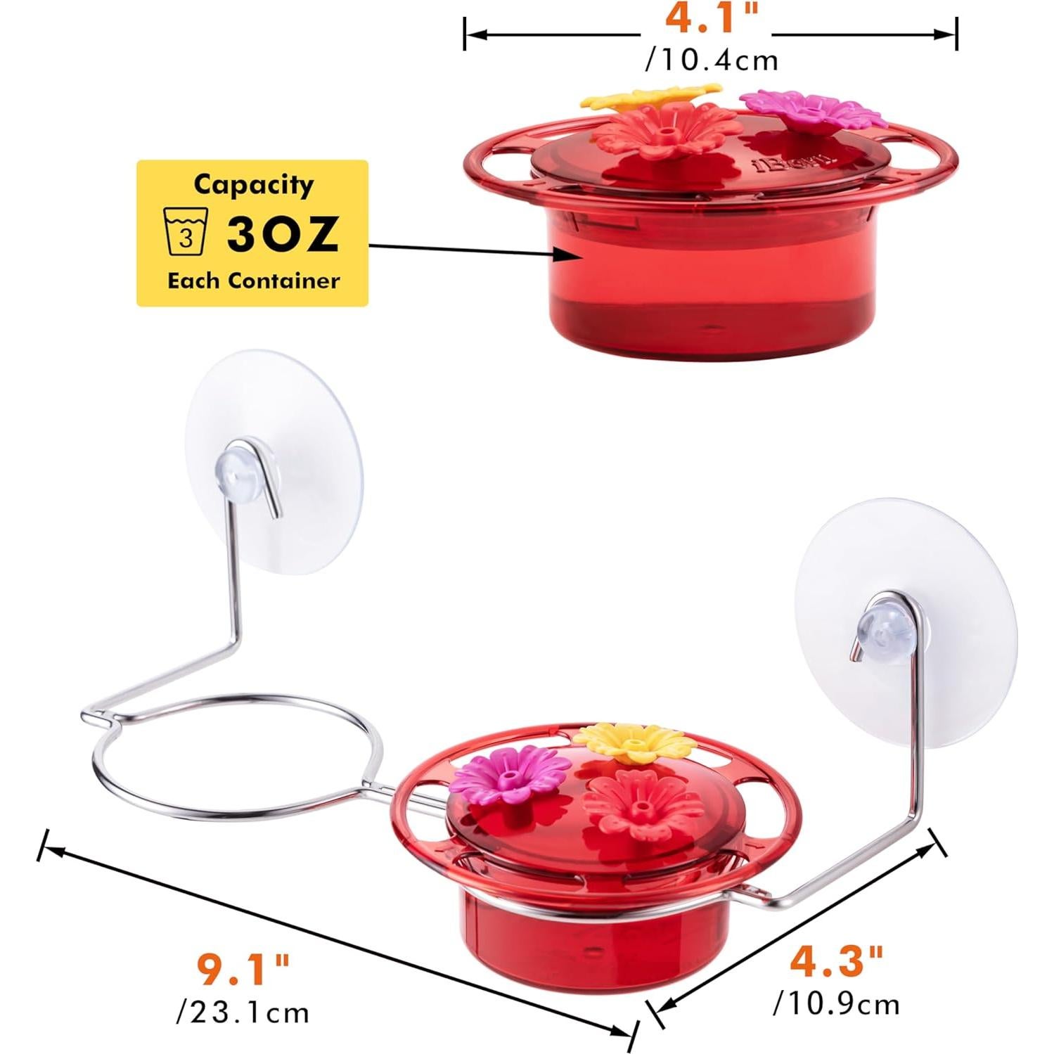 iBorn Window Hummingbird Feeder Hummingbird Feeder with Strong Suction Cup Mini Humming Bird Feeders for Outdoors, Bee-Proof Feeding Ports & Stainless Steel Base, 3oz, 2025 New