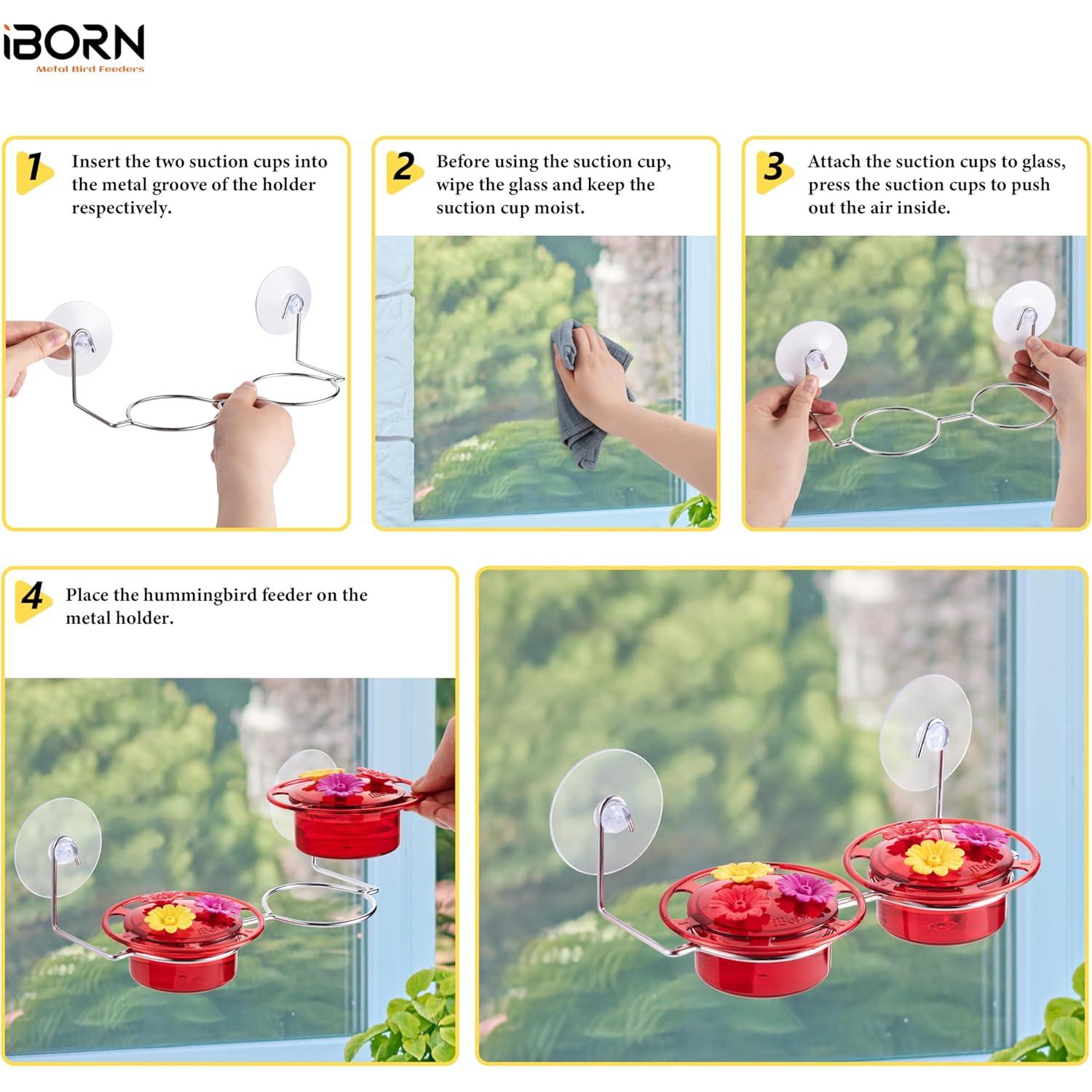 iBorn Window Hummingbird Feeder Hummingbird Feeder with Strong Suction Cup Mini Humming Bird Feeders for Outdoors, Bee-Proof Feeding Ports & Stainless Steel Base, 3oz, 2025 New