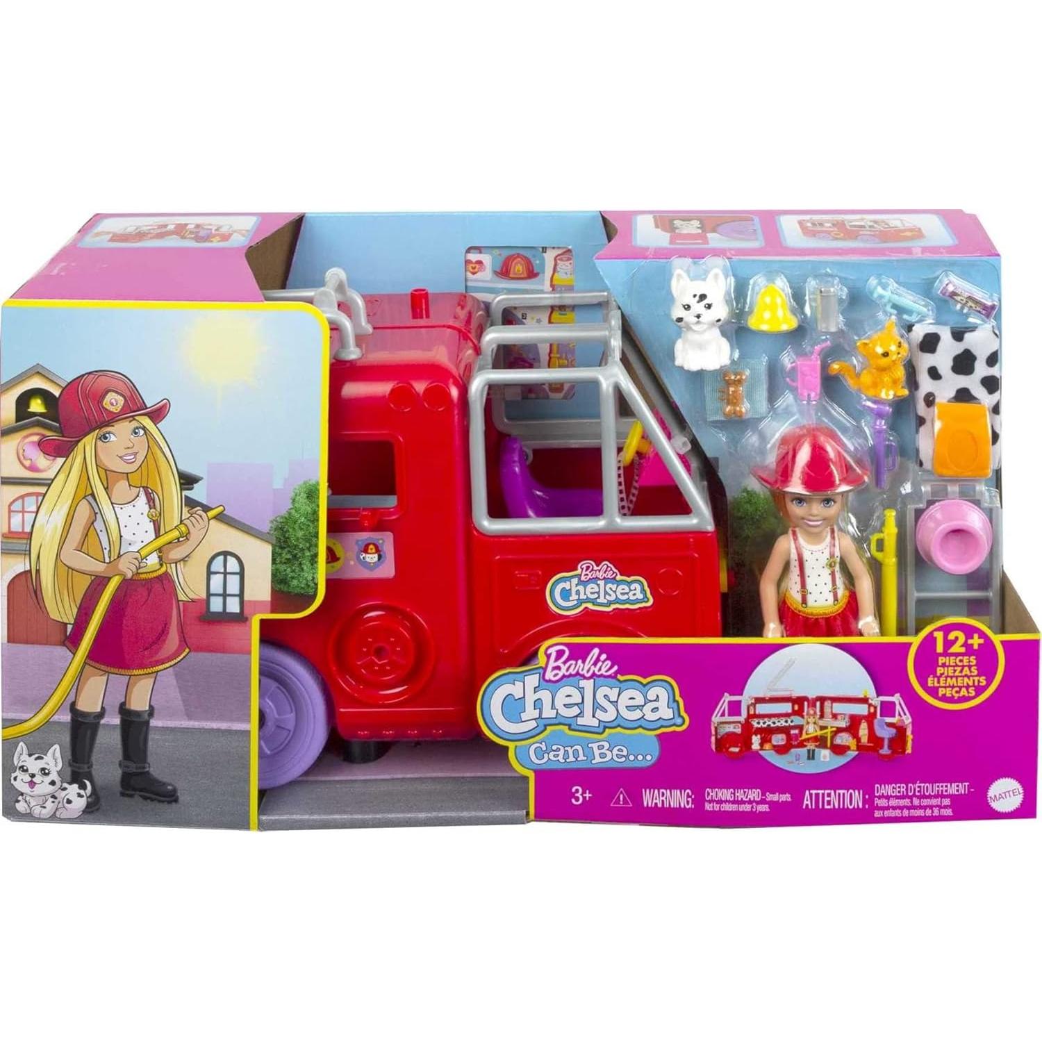 Muñeca Chelsea Barbie y Camión de Bomberos Mattel 15 cm