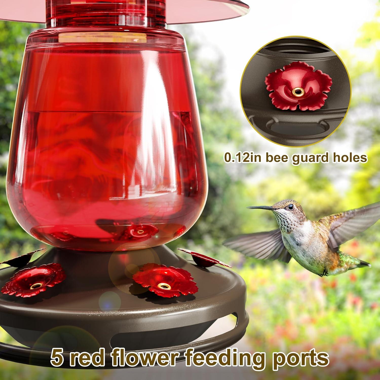 Comedero para Colibríes Auslar 0.47L Vidrio Rojo 5 Puertos