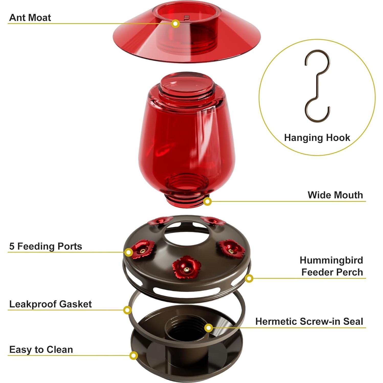 Comedero para Colibríes Auslar 0.47L Vidrio Rojo 5 Puertos