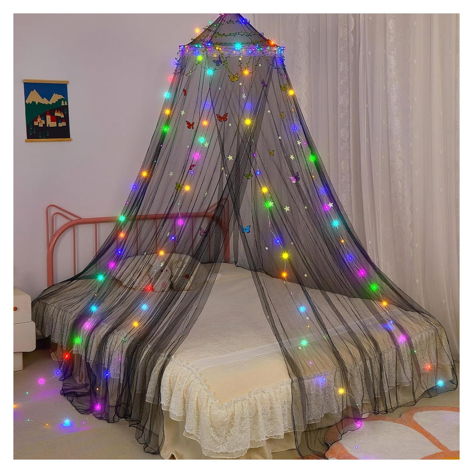 Dosel de Cama para Niñas FIOBEE con Luces LED y Mosquitera