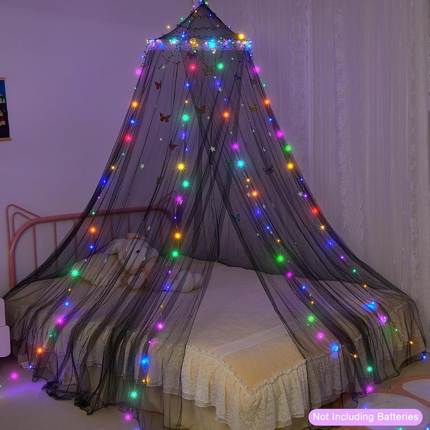 Dosel de Cama para Niñas FIOBEE con Luces LED y Mosquitera