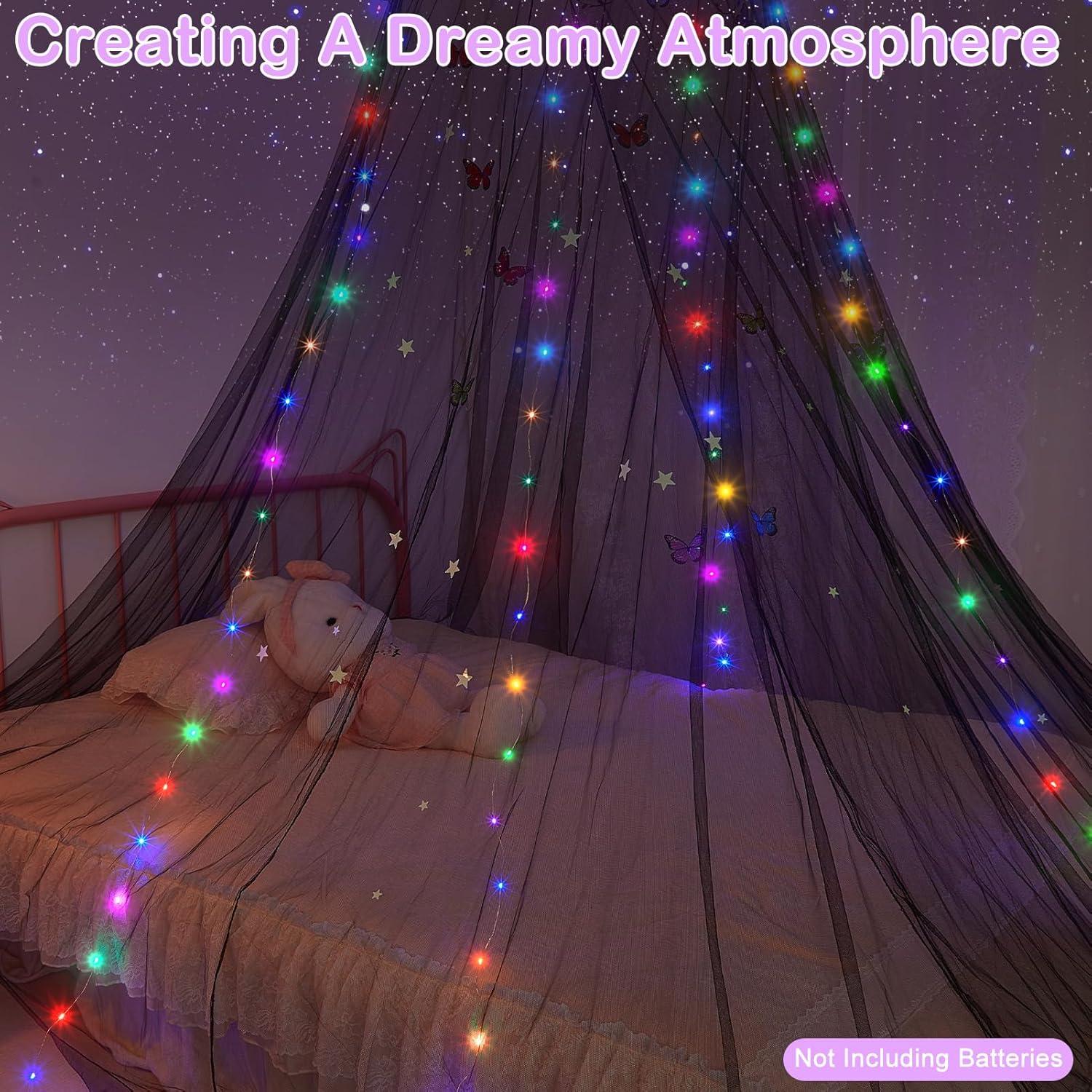 Dosel de Cama para Niñas FIOBEE con Luces LED y Mosquitera