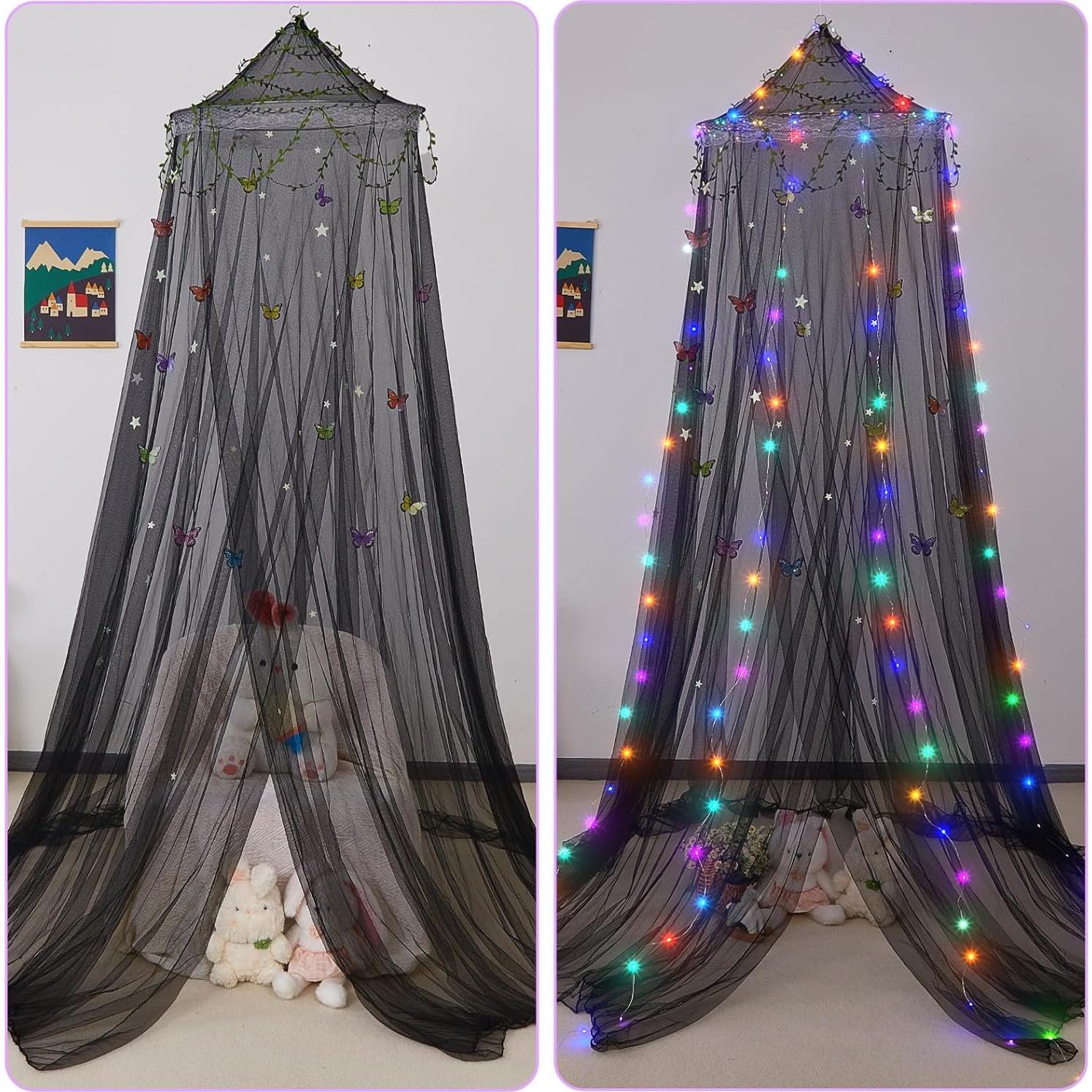 Dosel de Cama para Niñas FIOBEE con Luces LED y Mosquitera