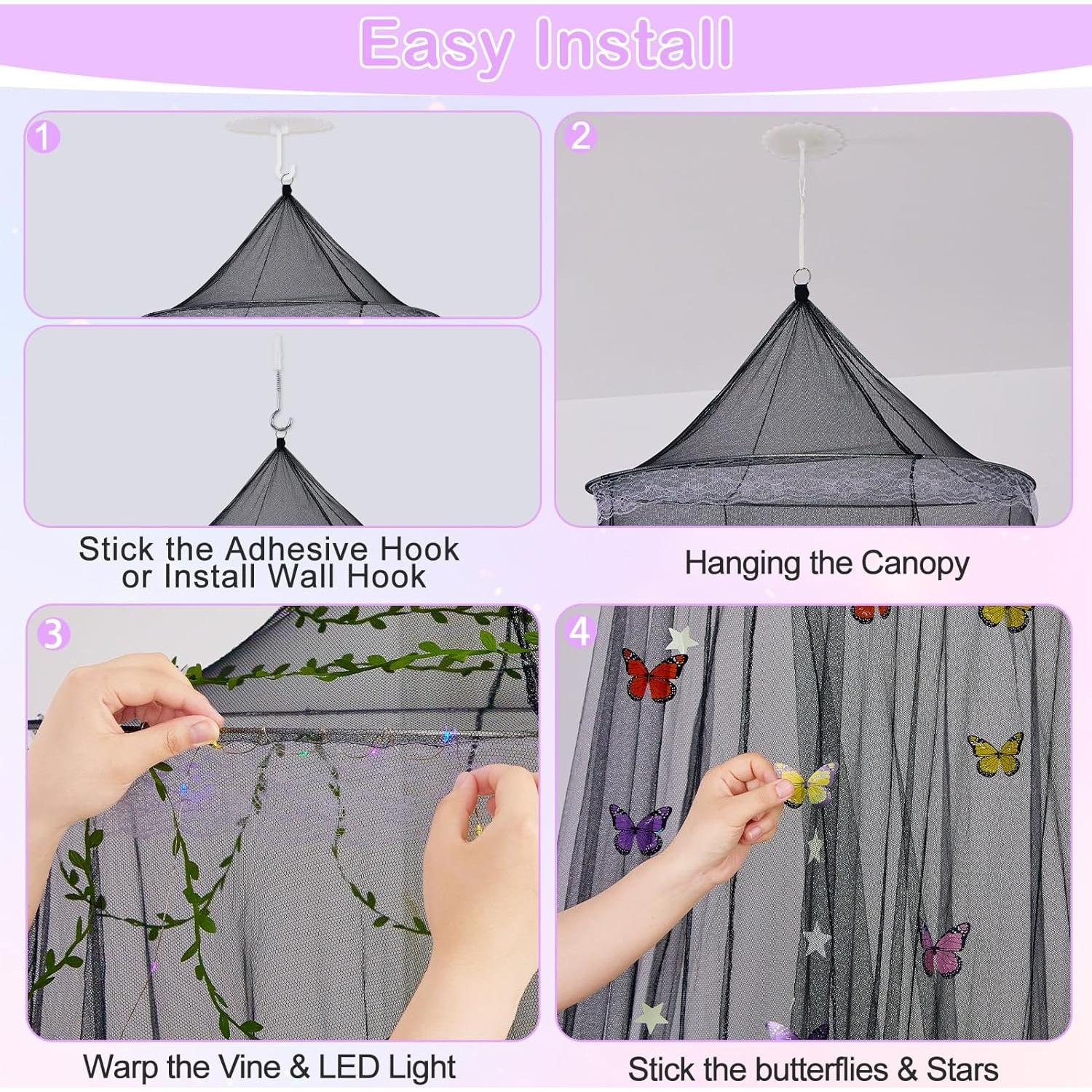 Dosel de Cama para Niñas FIOBEE con Luces LED y Mosquitera