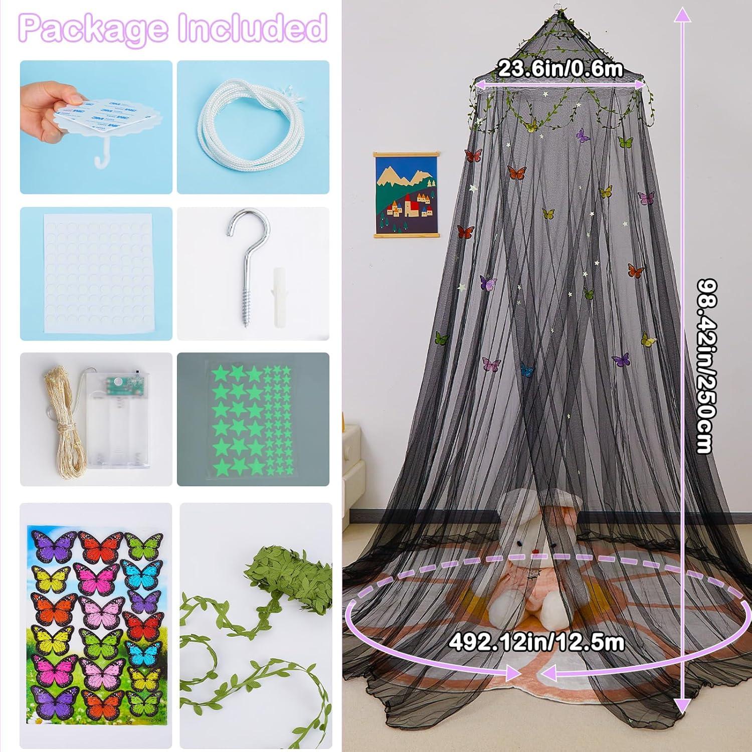 Dosel de Cama para Niñas FIOBEE con Luces LED y Mosquitera