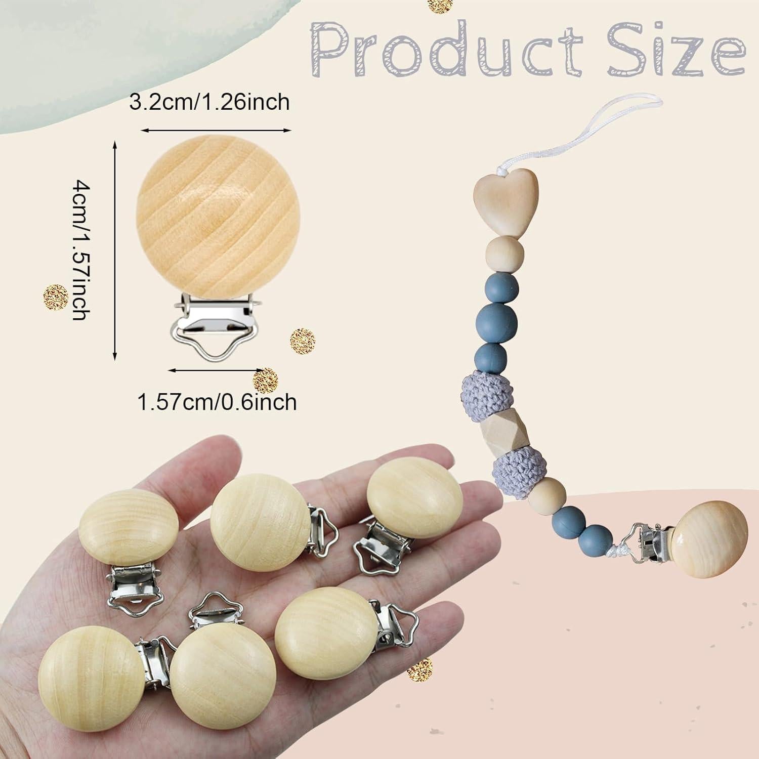 20 Clips de Chupete de Madera Natural para Bebés - DIY