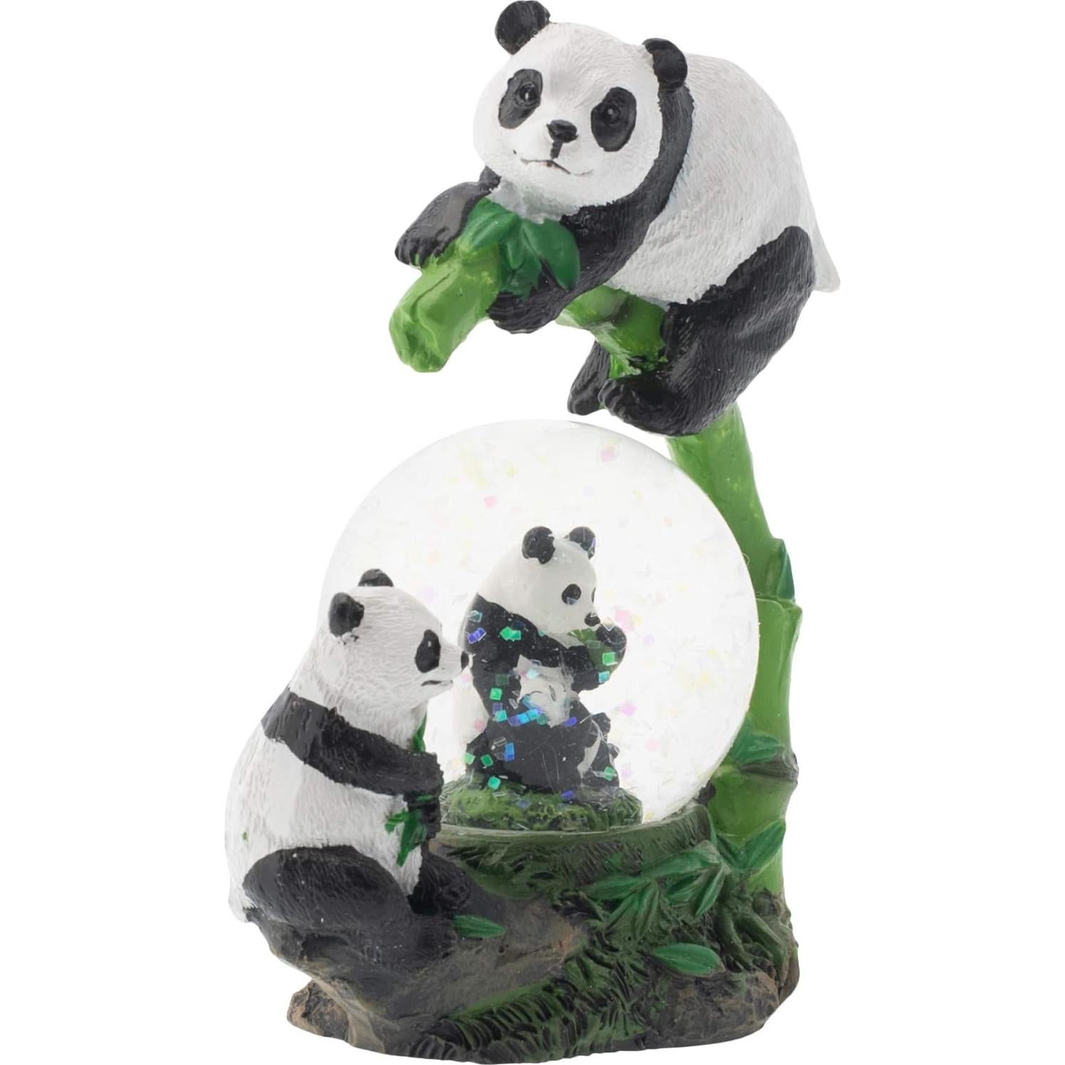 Elanze Designs Panda Bear Family China Magical Whimsical Tabletop Dresser Nightstand Figurine Miniature 45MM Sturdy Polyresin Glitter Water Snow Globe Decoration