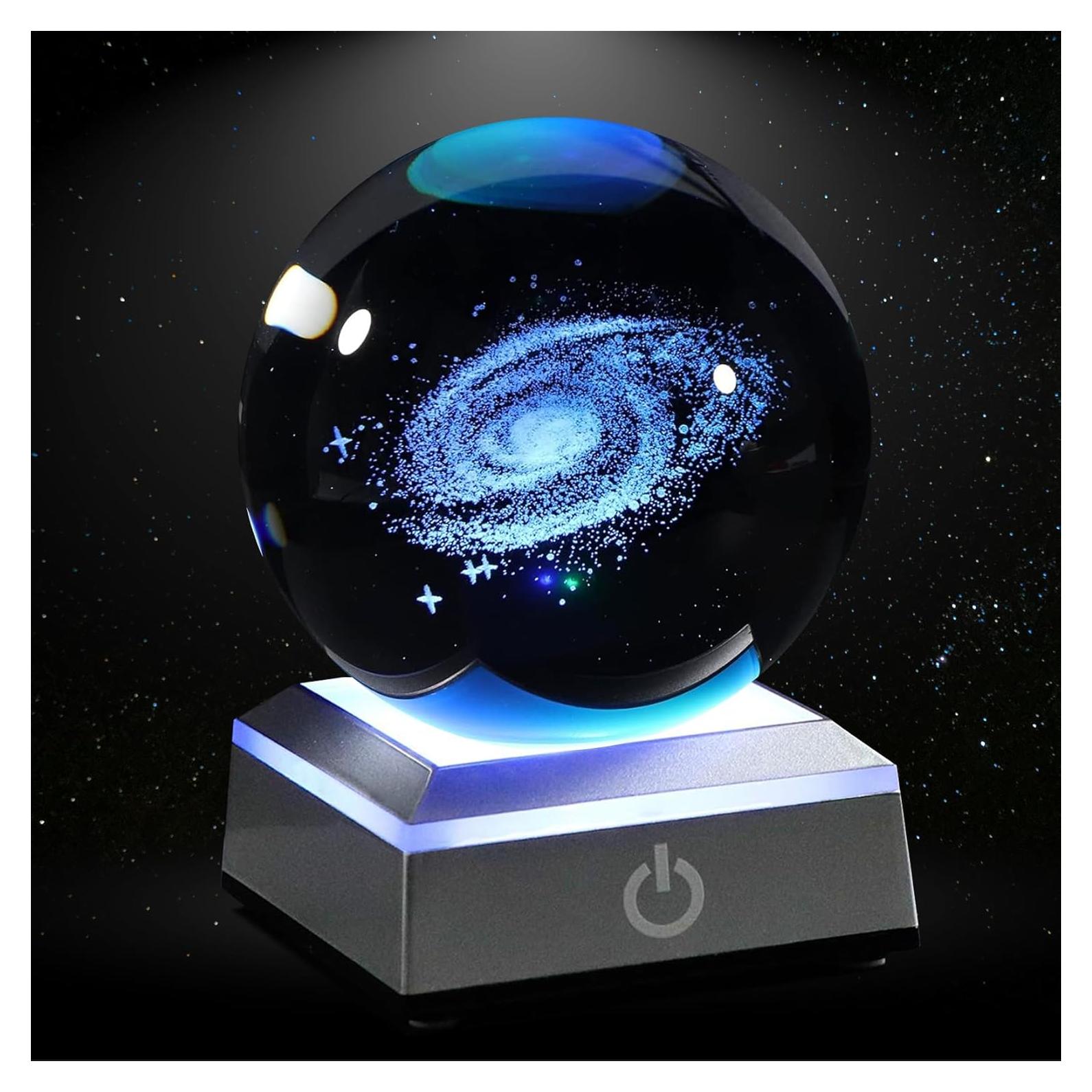 Luz Nocturna 3D Galaxia de Cristal K9 con Base Táctil