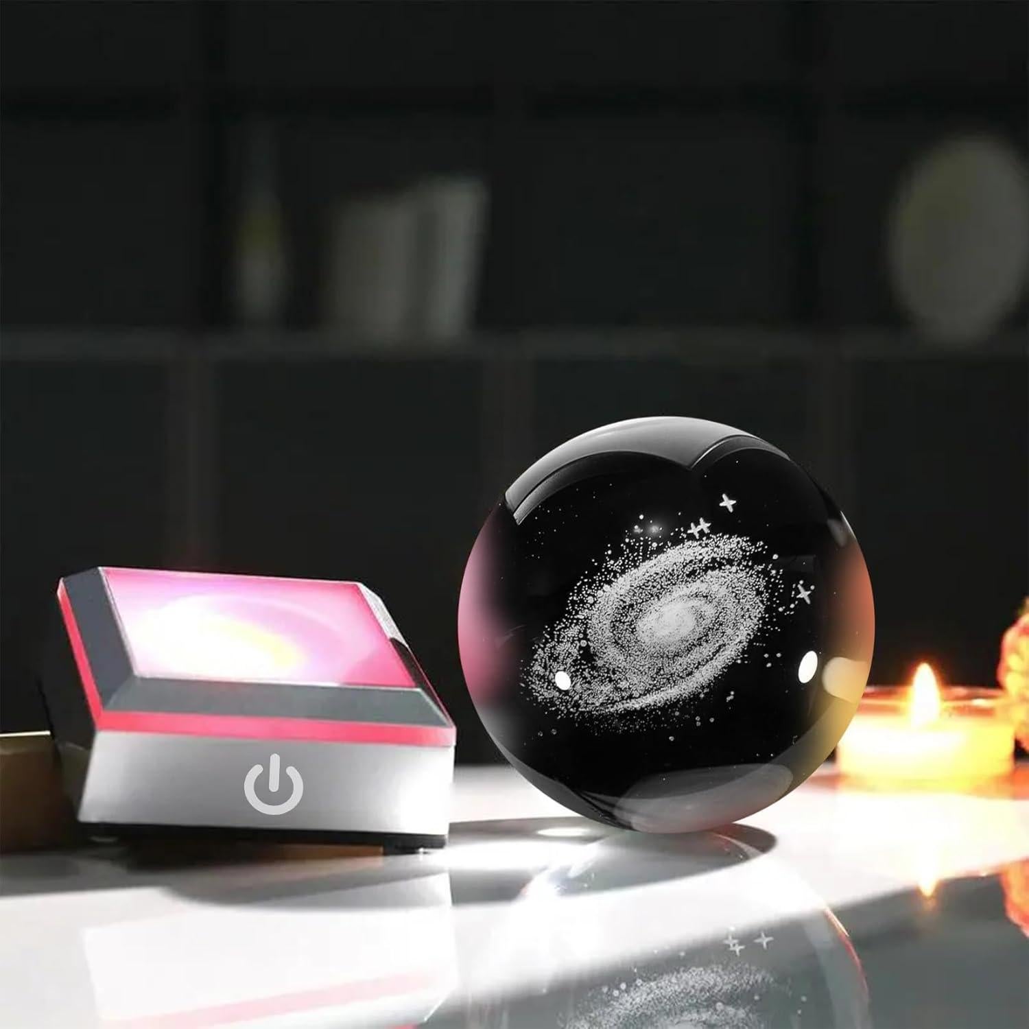 Luz Nocturna 3D Galaxia de Cristal K9 con Base Táctil