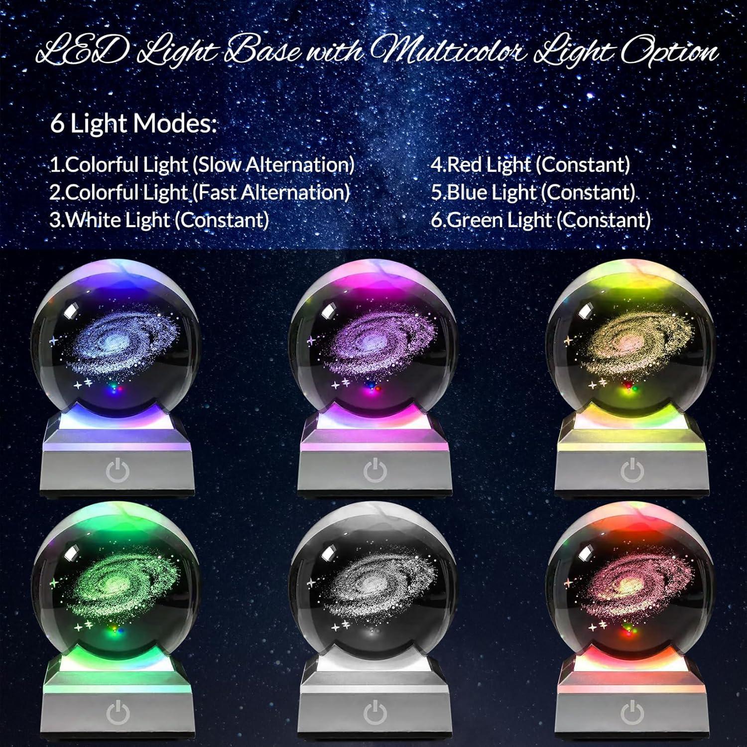 Luz Nocturna 3D Galaxia de Cristal K9 con Base Táctil