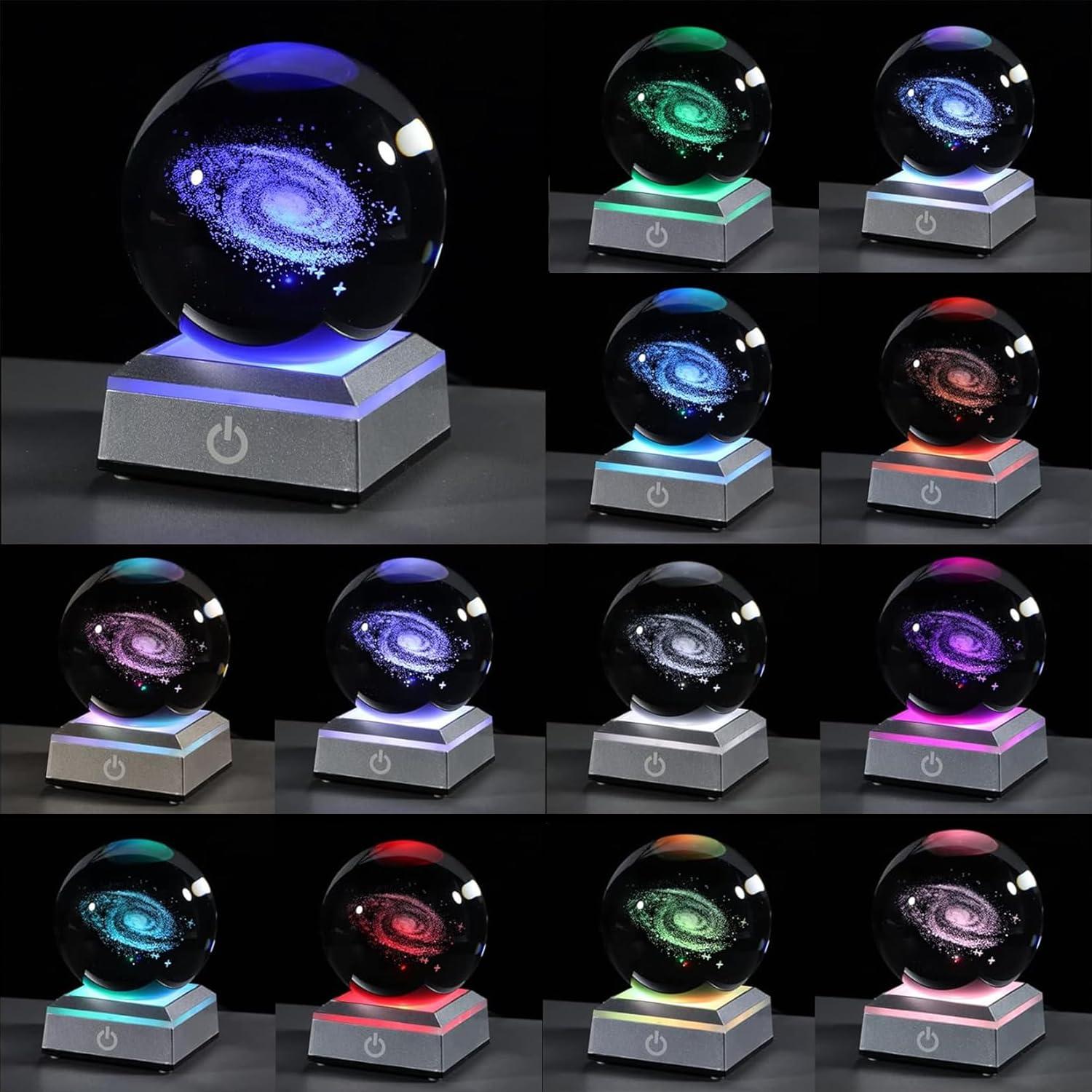 Luz Nocturna 3D Galaxia de Cristal K9 con Base Táctil