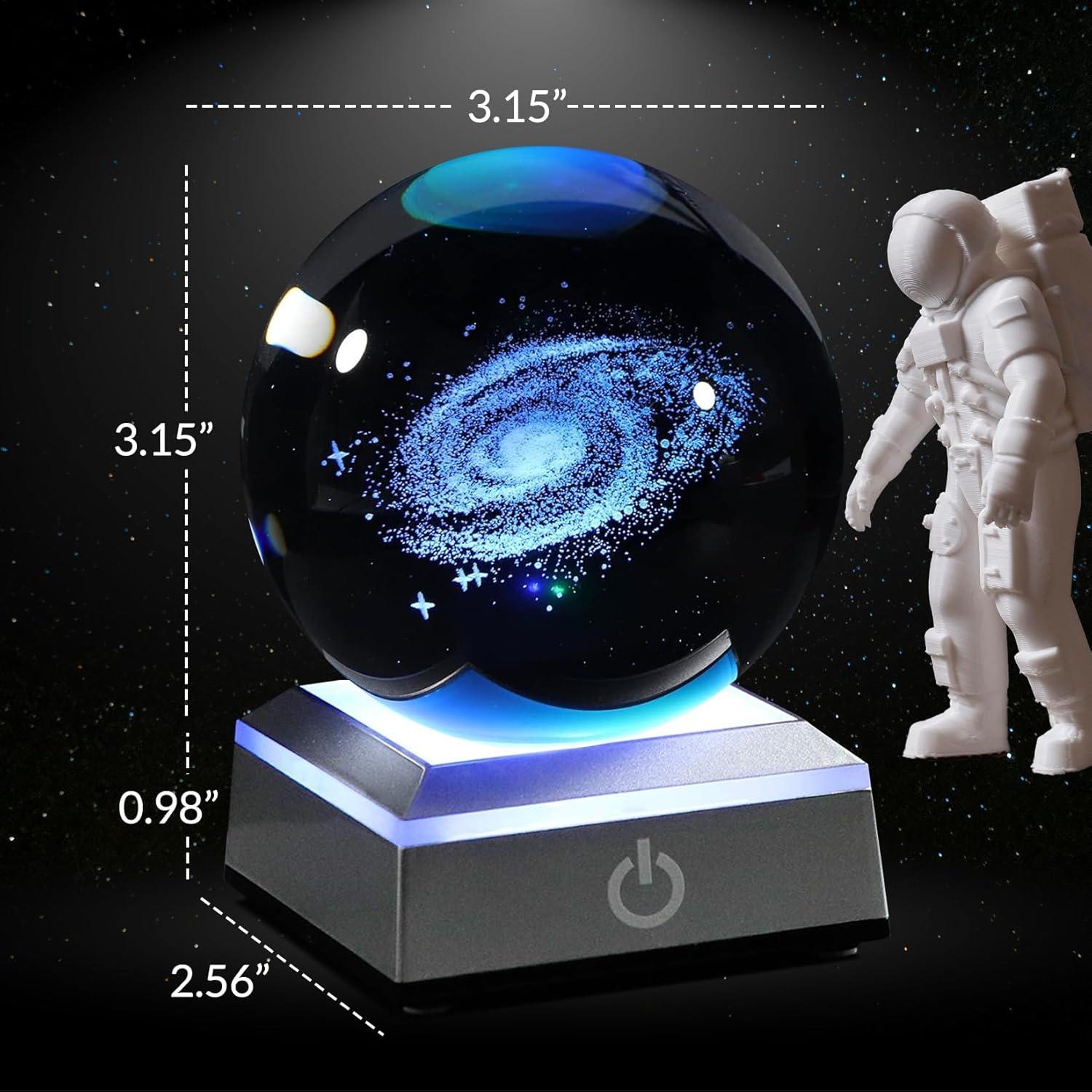 Luz Nocturna 3D Galaxia de Cristal K9 con Base Táctil
