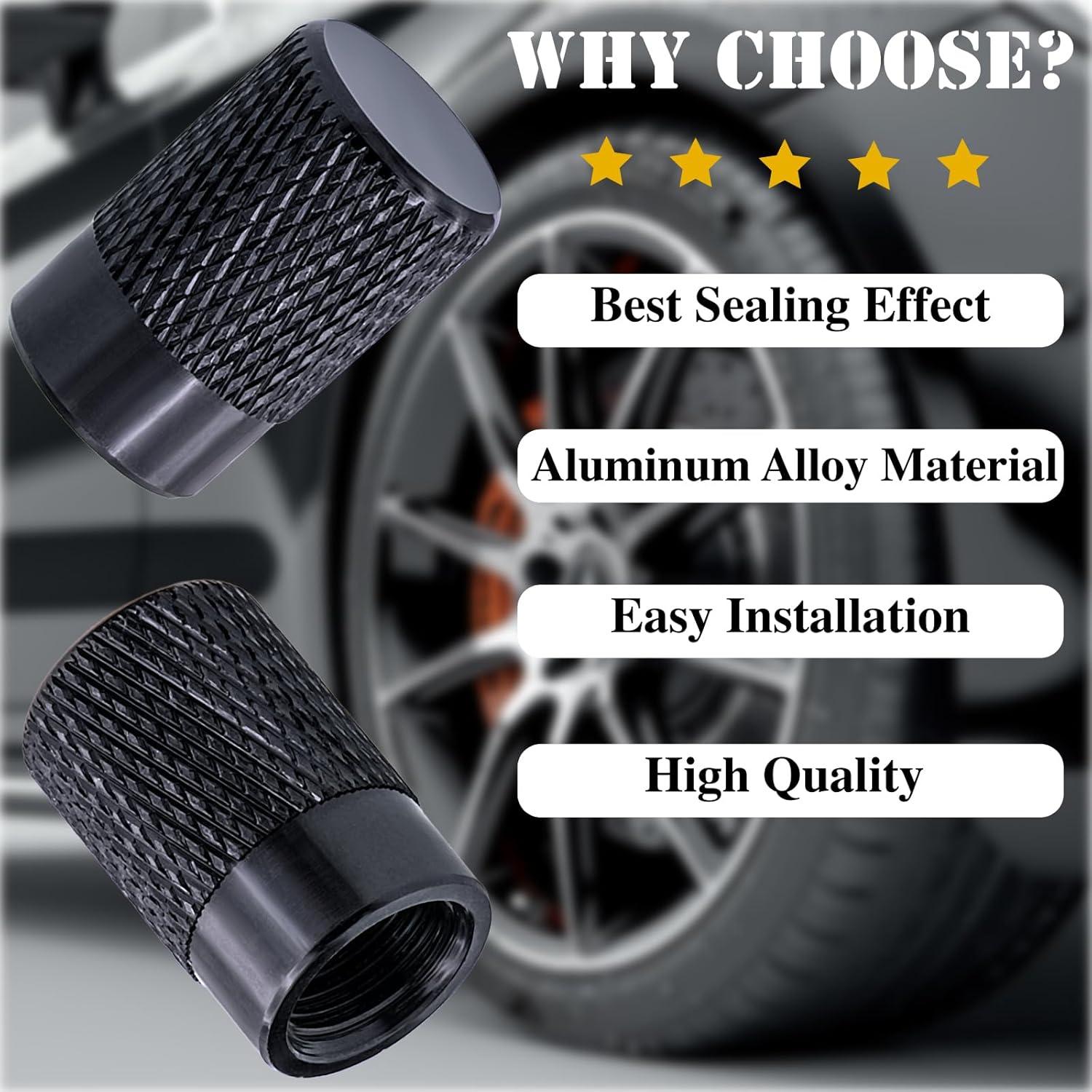 4 Tapones de Válvula de Neumático MEAJOO - Aluminio Negro