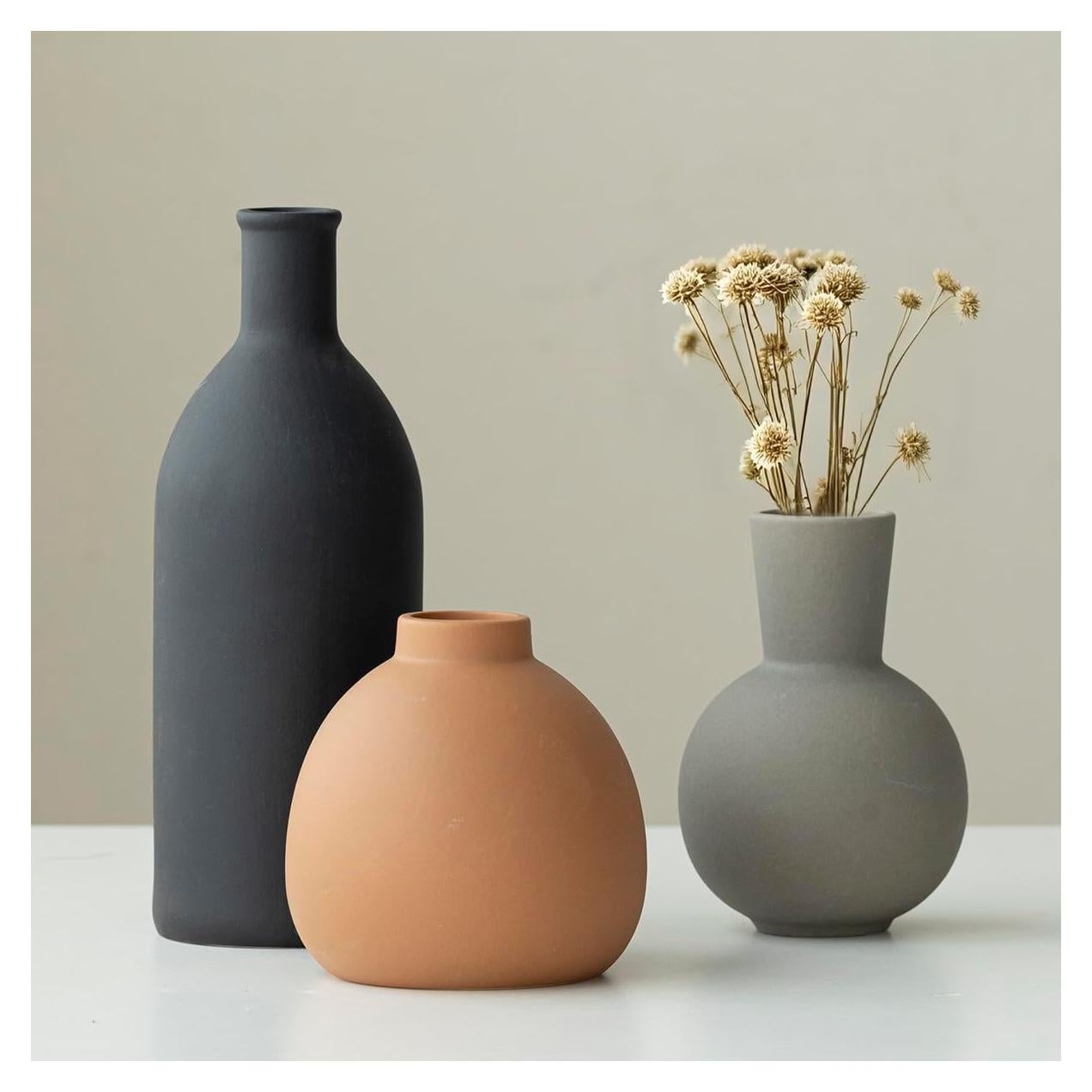 Juego de 3 Jarrones de Cerámica Vaurcesa Modernos Mate