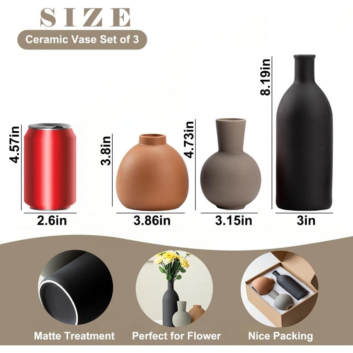 Juego de 3 Jarrones de Cerámica Vaurcesa Modernos Mate