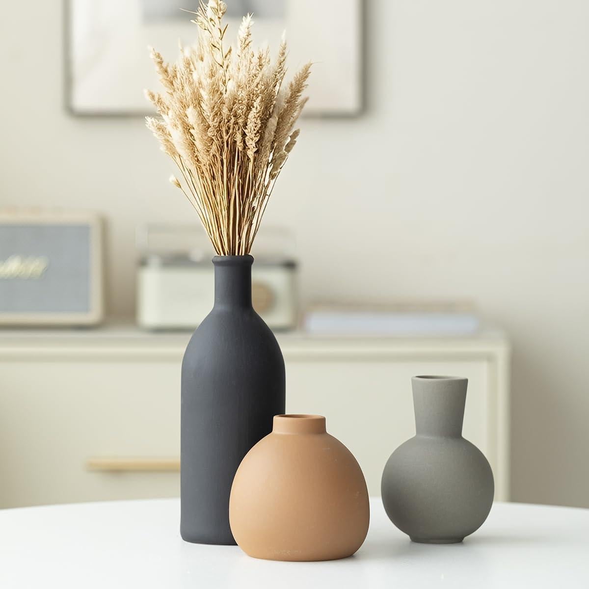 Juego de 3 Jarrones de Cerámica Vaurcesa Modernos Mate