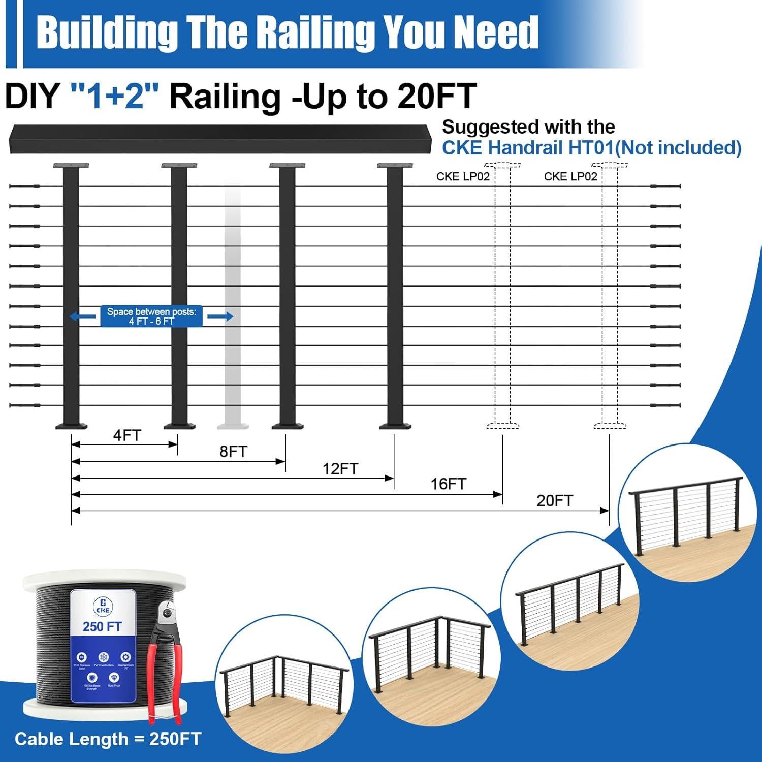 CKE Kit Completo de Barandilla de Cable Modular 42" 15-20ft