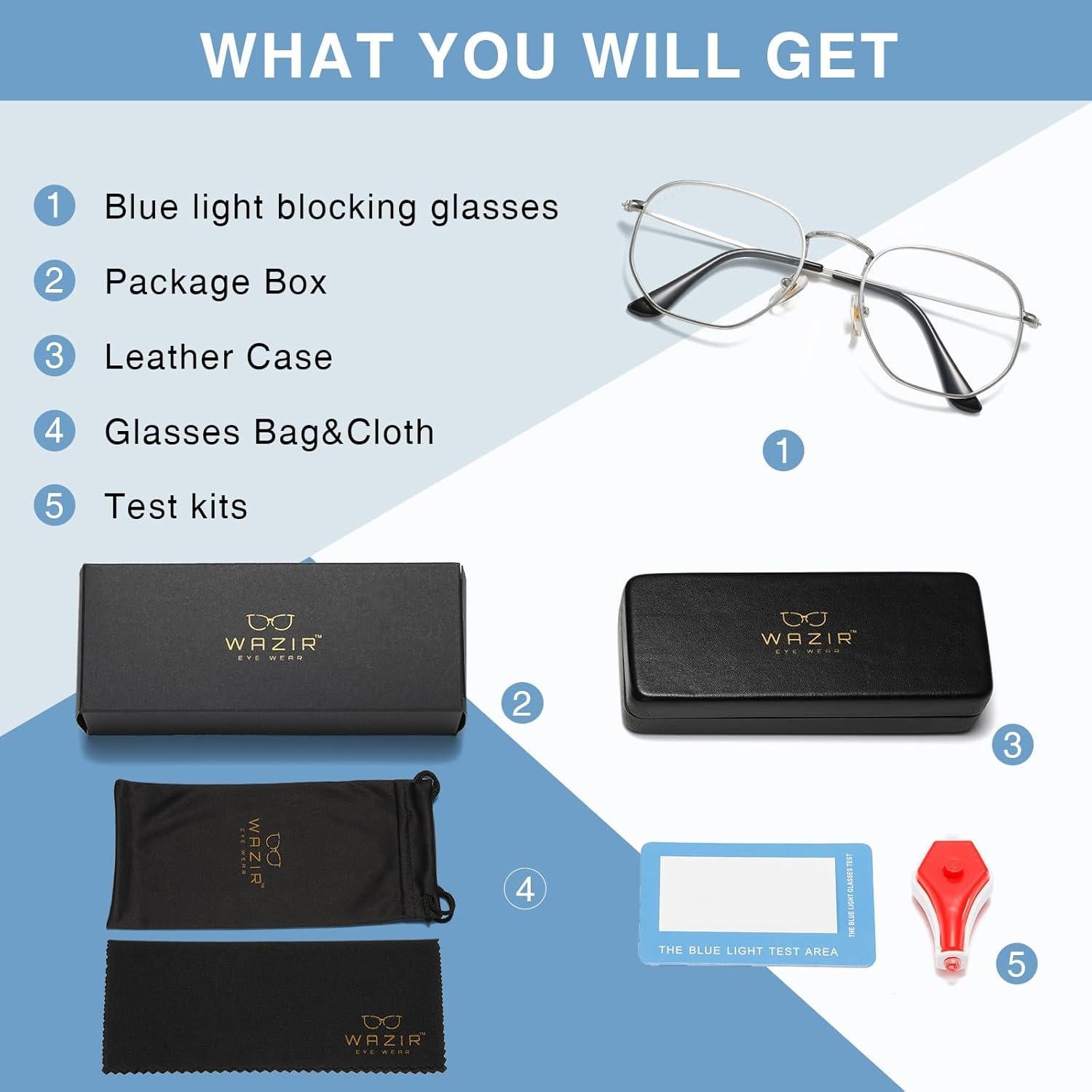 Gafas de bloqueo de luz azul WAZIR metal unisex 53mm plata