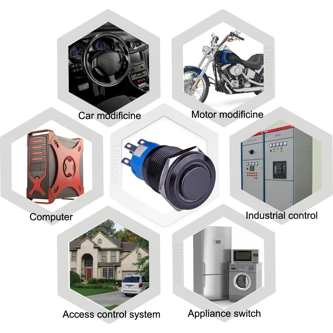 Interruptor Pulsador Ulincos U19C2 19mm Metal LED Azul