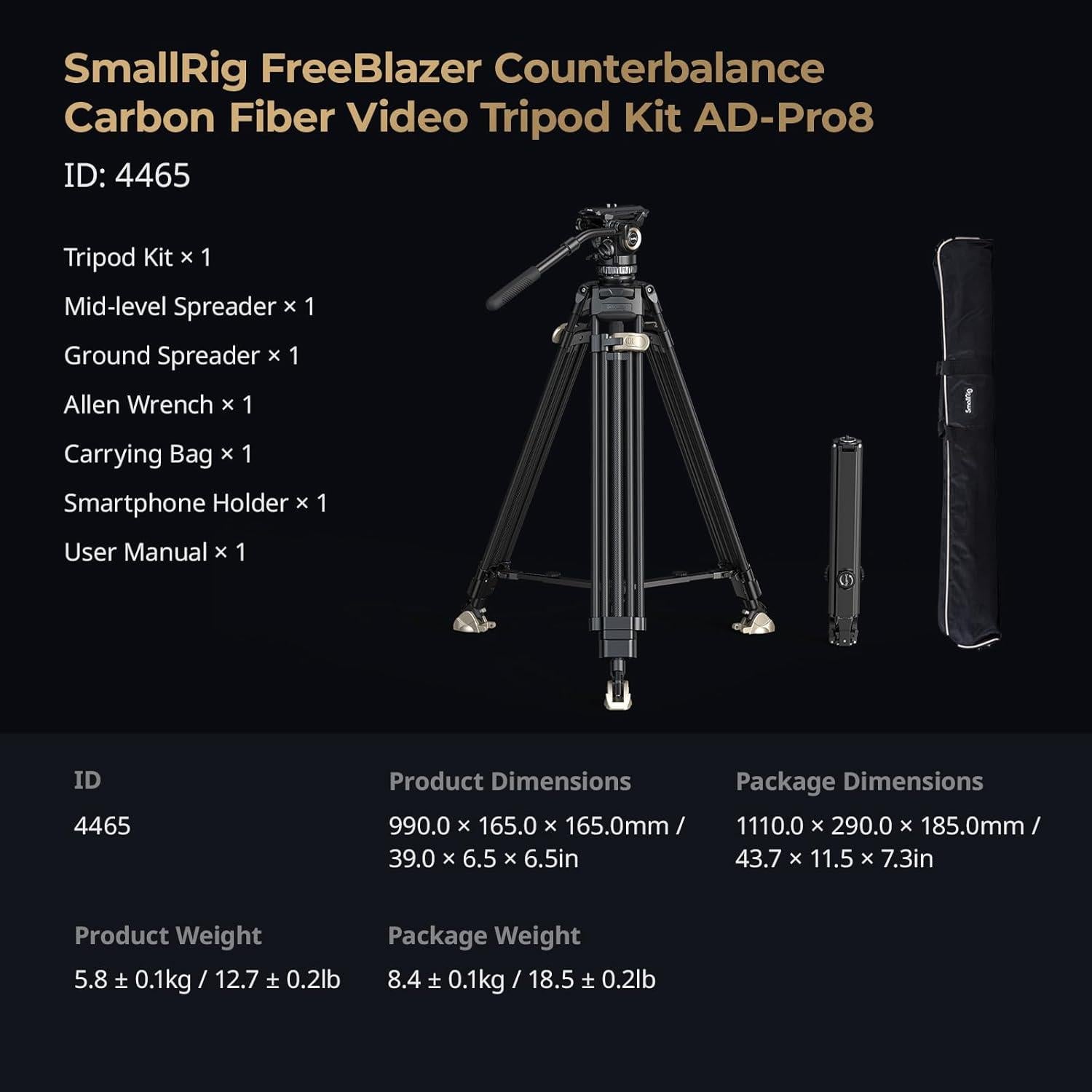 Trípode de Video SmallRig AD-Pro8 196 cm con Contrapeso