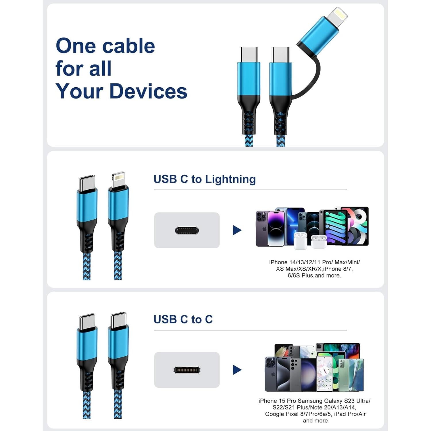 Cable de Carga 2 en 1 Ocbuo USB-C a Lightning 6FT