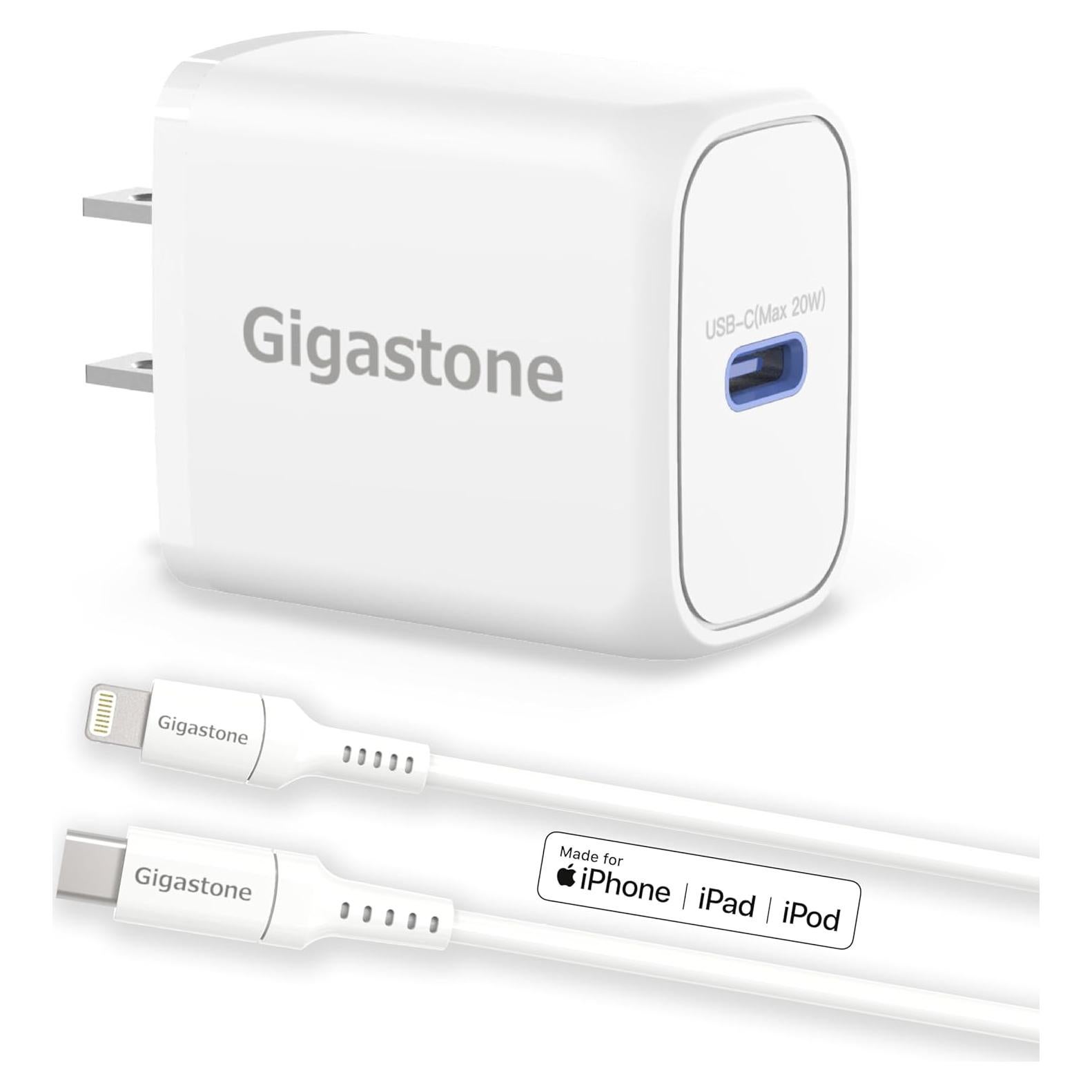 Cargador Rápido USB-C 20W Gigastone + Cable Lightning 1.5m