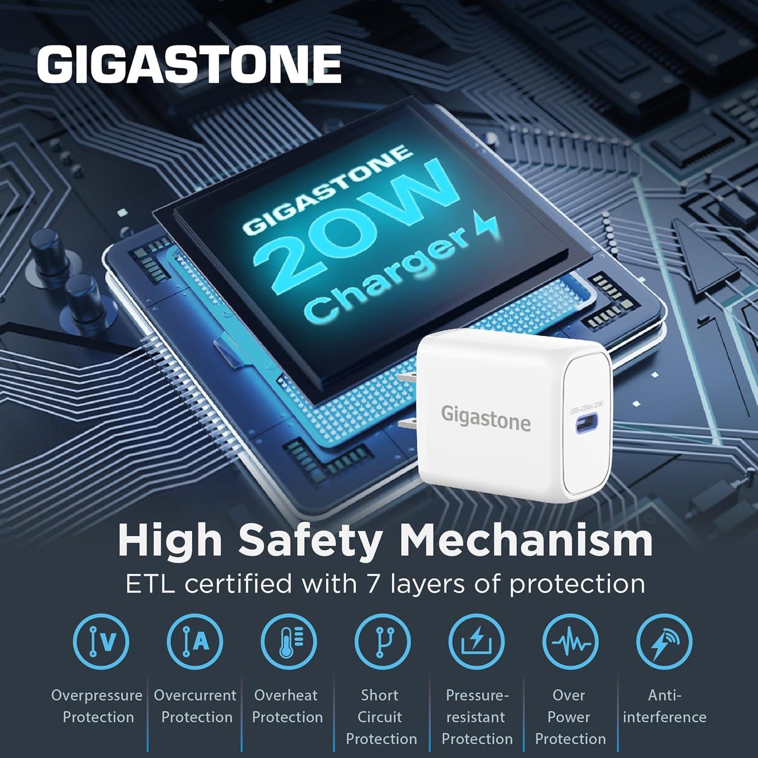 Cargador Rápido USB-C 20W Gigastone + Cable Lightning 1.5m