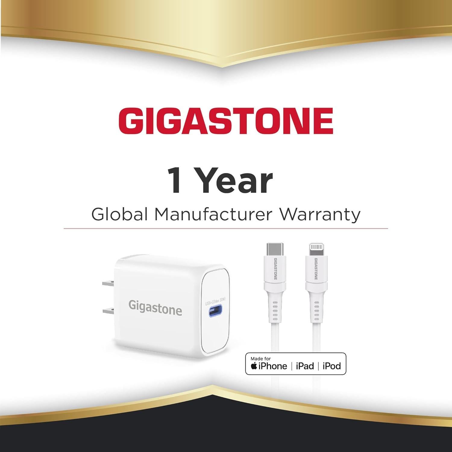 Cargador Rápido USB-C 20W Gigastone + Cable Lightning 1.5m