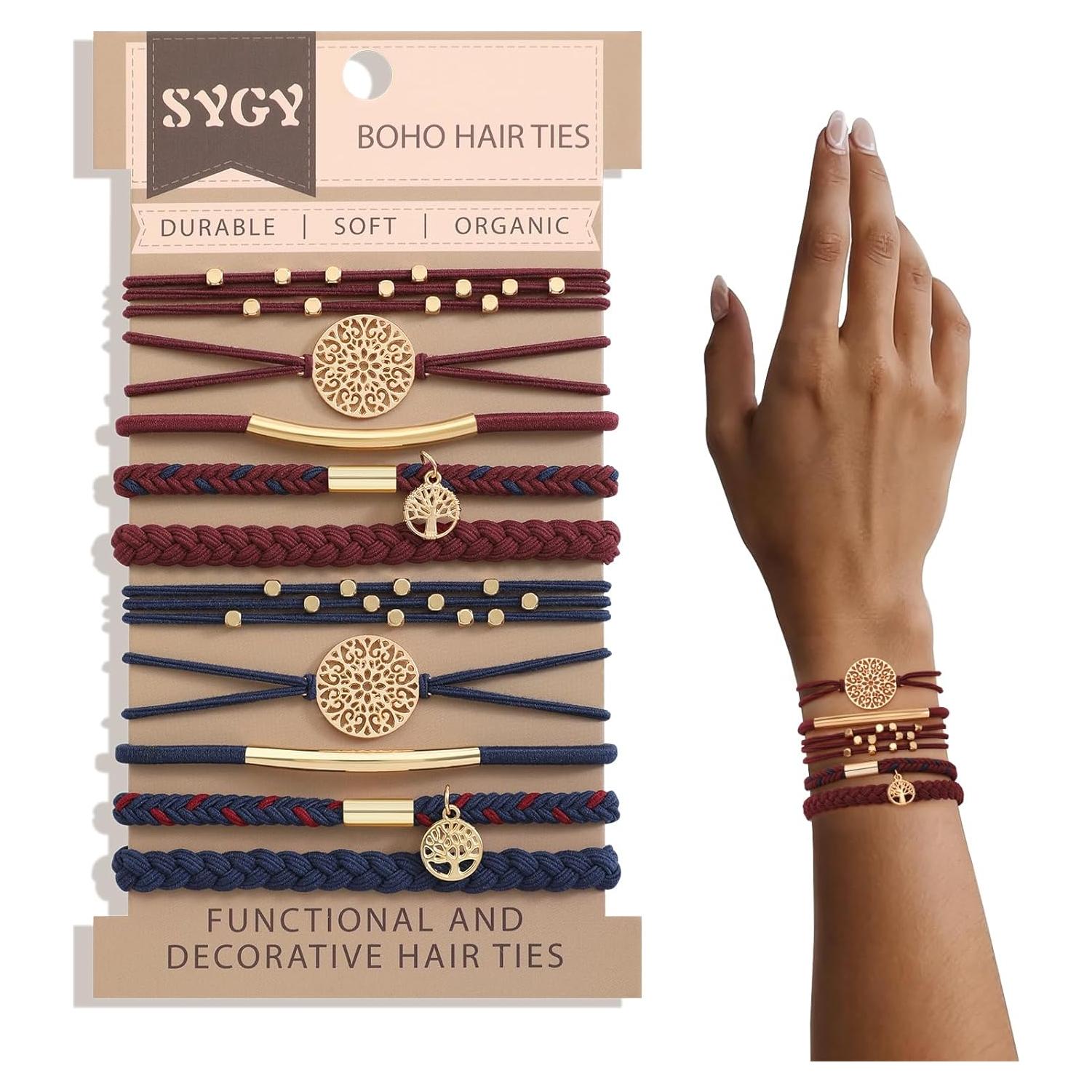 10 Pulseras de Coletas Elásticas Boho SYGY - Sin Daño, Azul