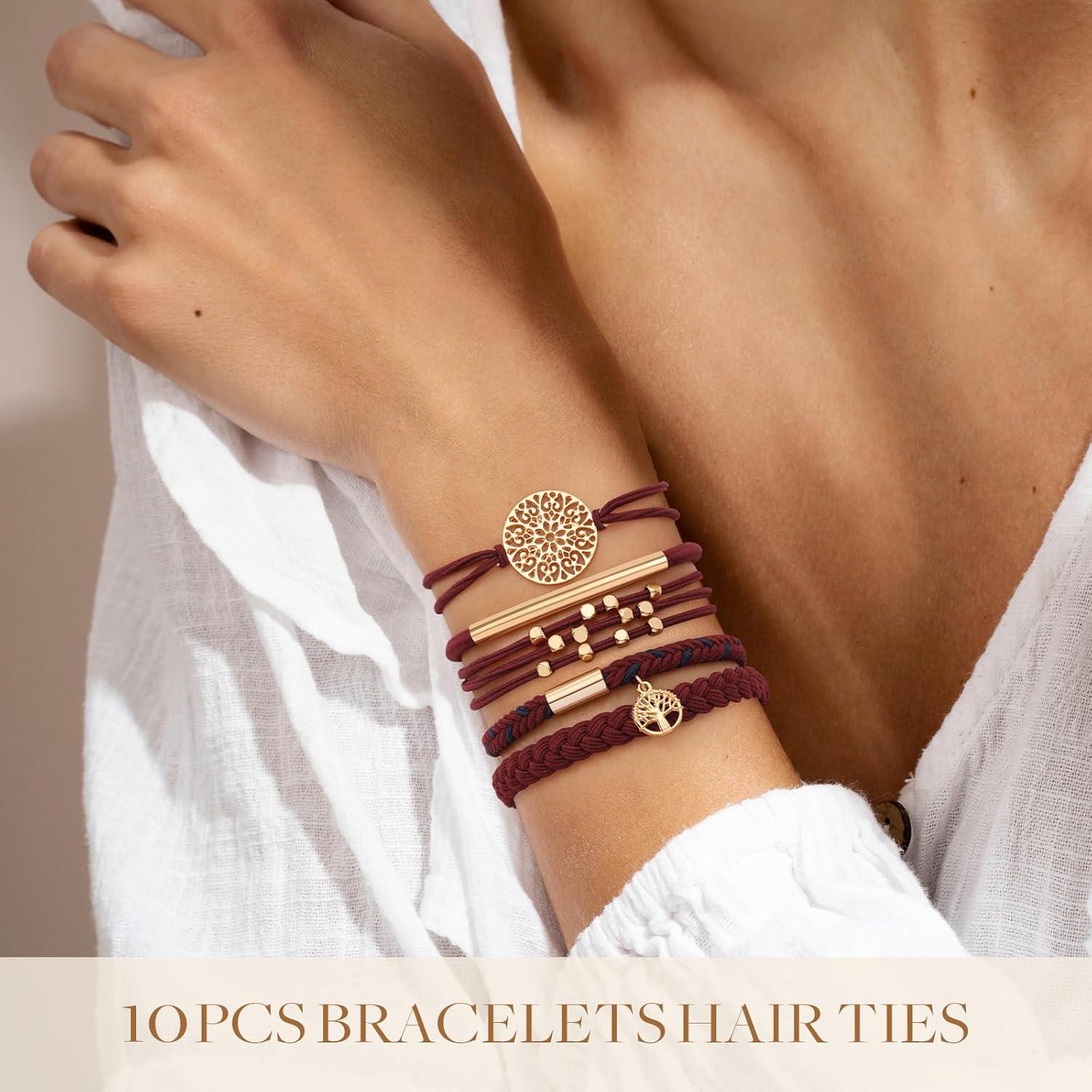 10 Pulseras de Coletas Elásticas Boho SYGY - Sin Daño, Azul