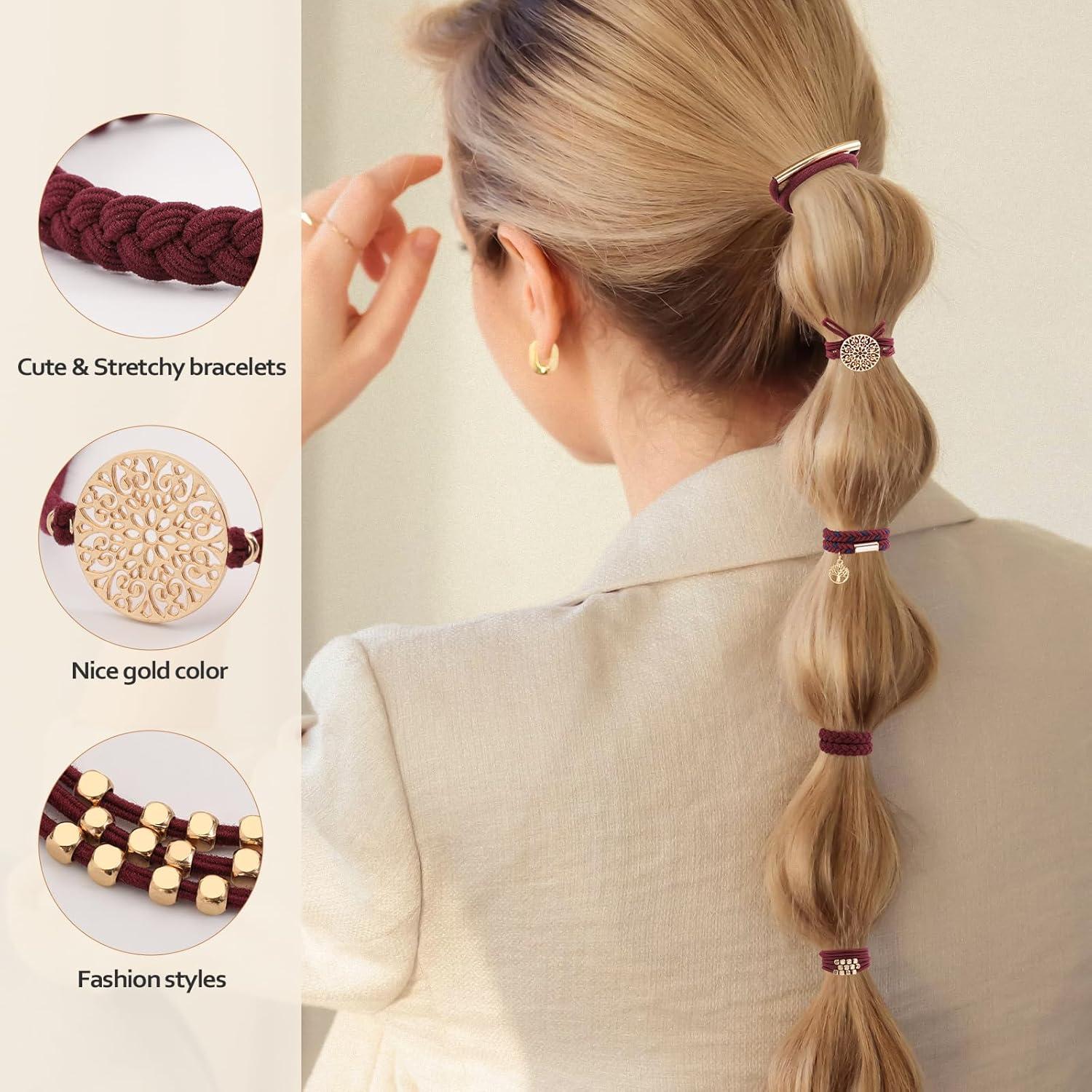 10 Pulseras de Coletas Elásticas Boho SYGY - Sin Daño, Azul