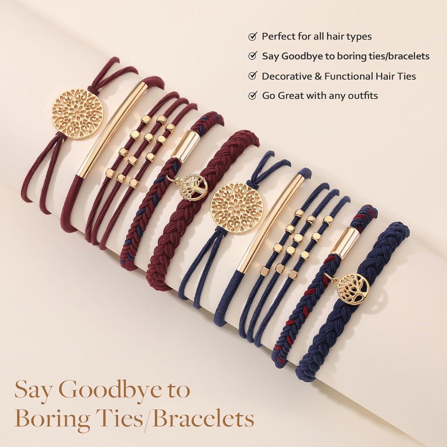 10 Pulseras de Coletas Elásticas Boho SYGY - Sin Daño, Azul