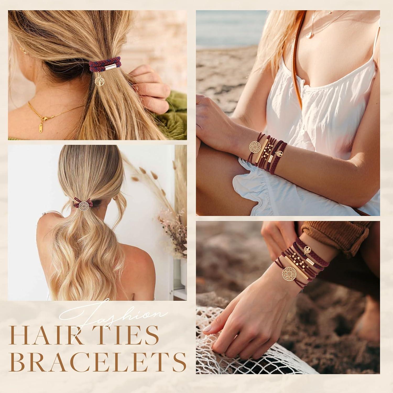 10 Pulseras de Coletas Elásticas Boho SYGY - Sin Daño, Azul