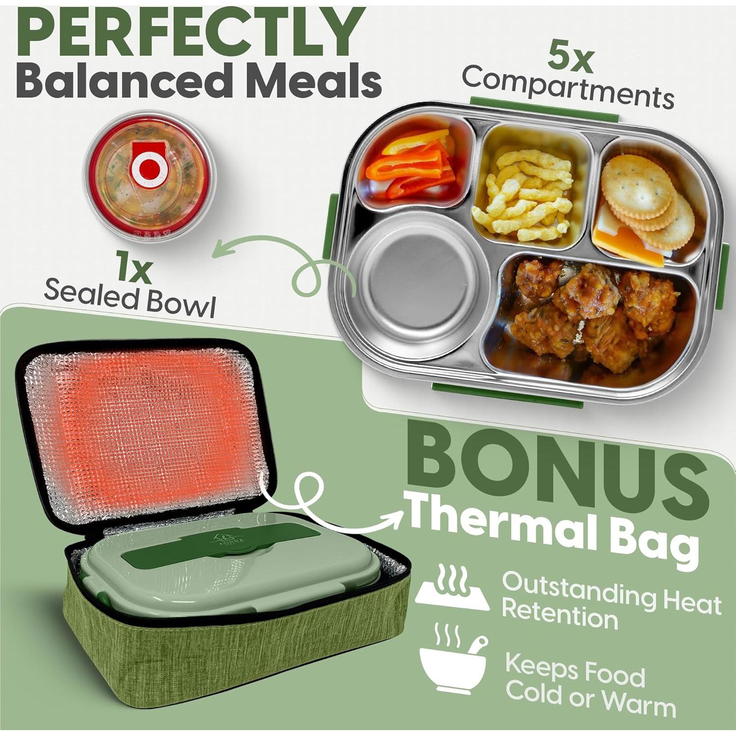 Caja Bento de Acero Inoxidable Korra Home - 5 Compartimentos