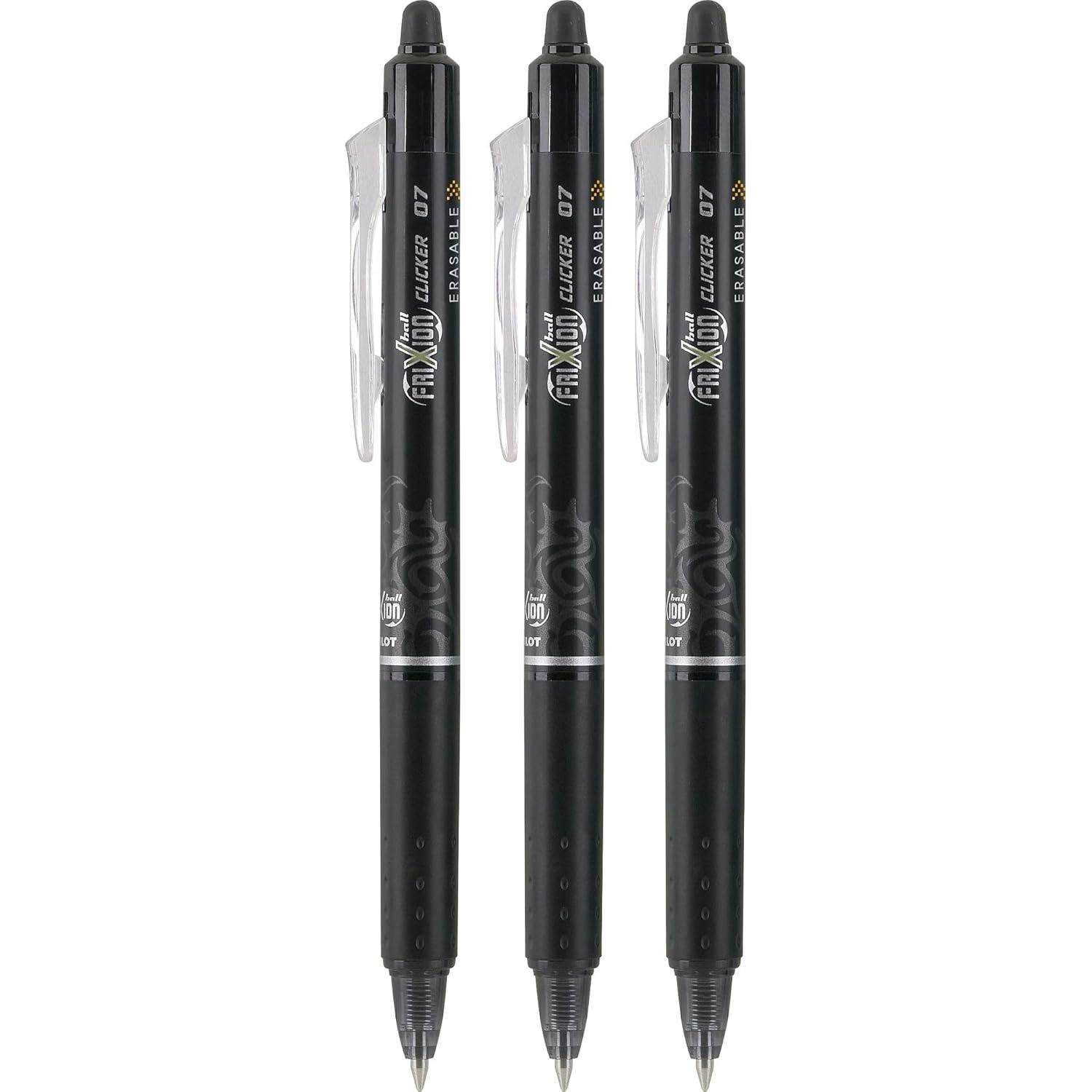 Bolígrafos Borrables Pilot FriXion Clicker Tinta Negra Paquete 3