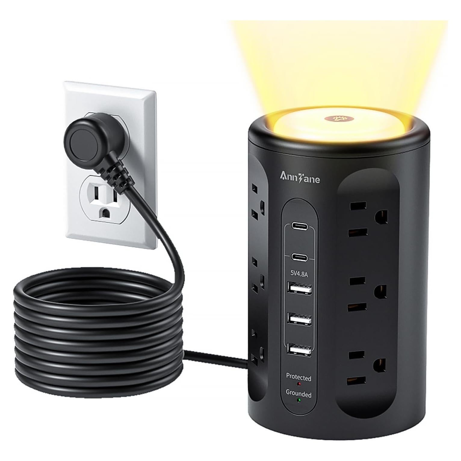 Torre de Regletas AnnTane con Luz Nocturna y 12 Salidas AC