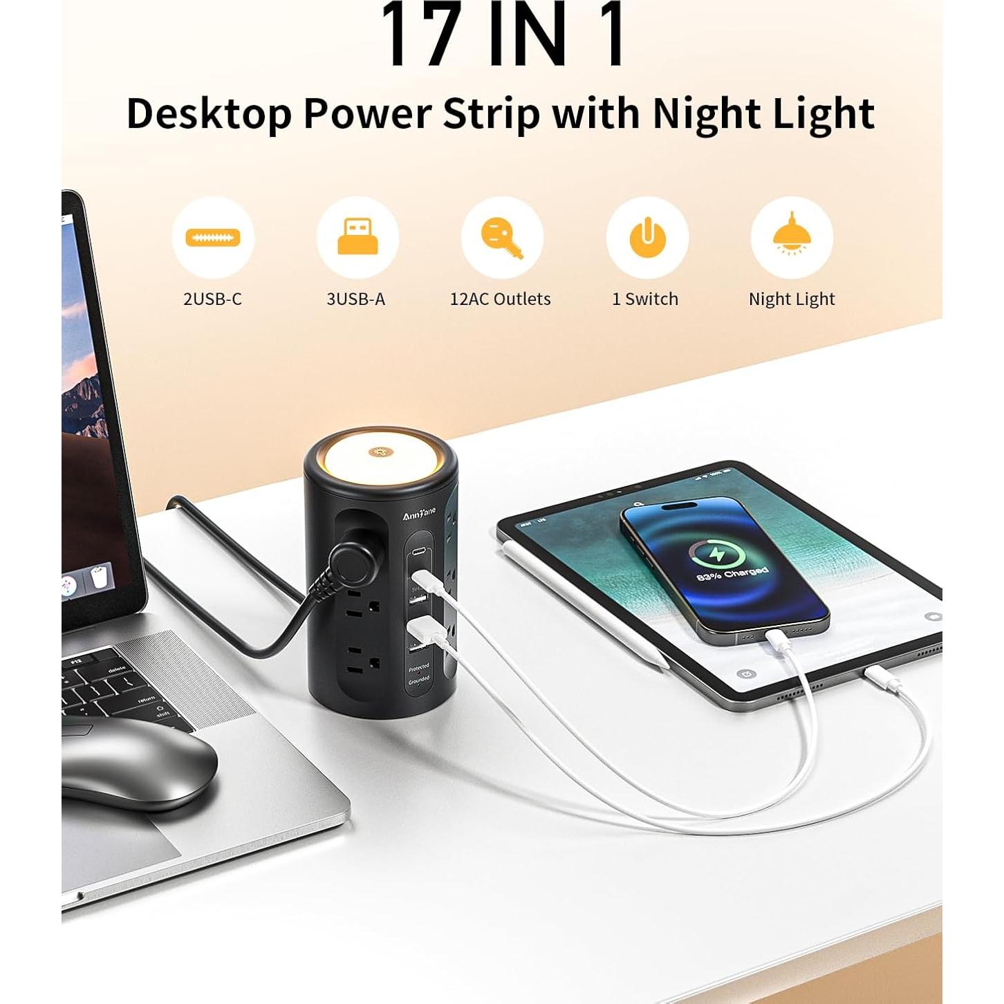 Torre de Regletas AnnTane con Luz Nocturna y 12 Salidas AC