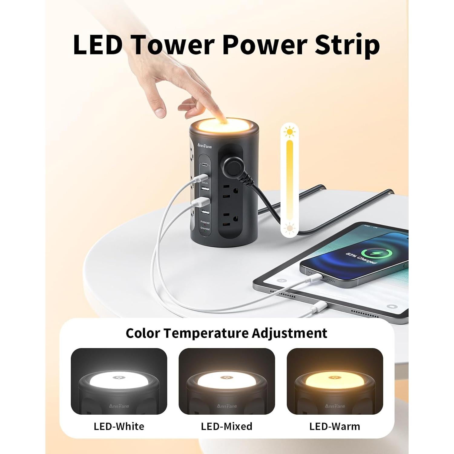 Torre de Regletas AnnTane con Luz Nocturna y 12 Salidas AC