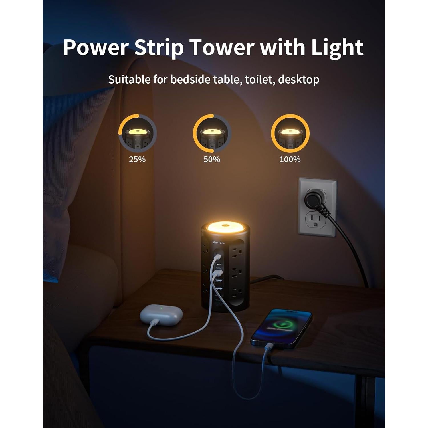 Torre de Regletas AnnTane con Luz Nocturna y 12 Salidas AC