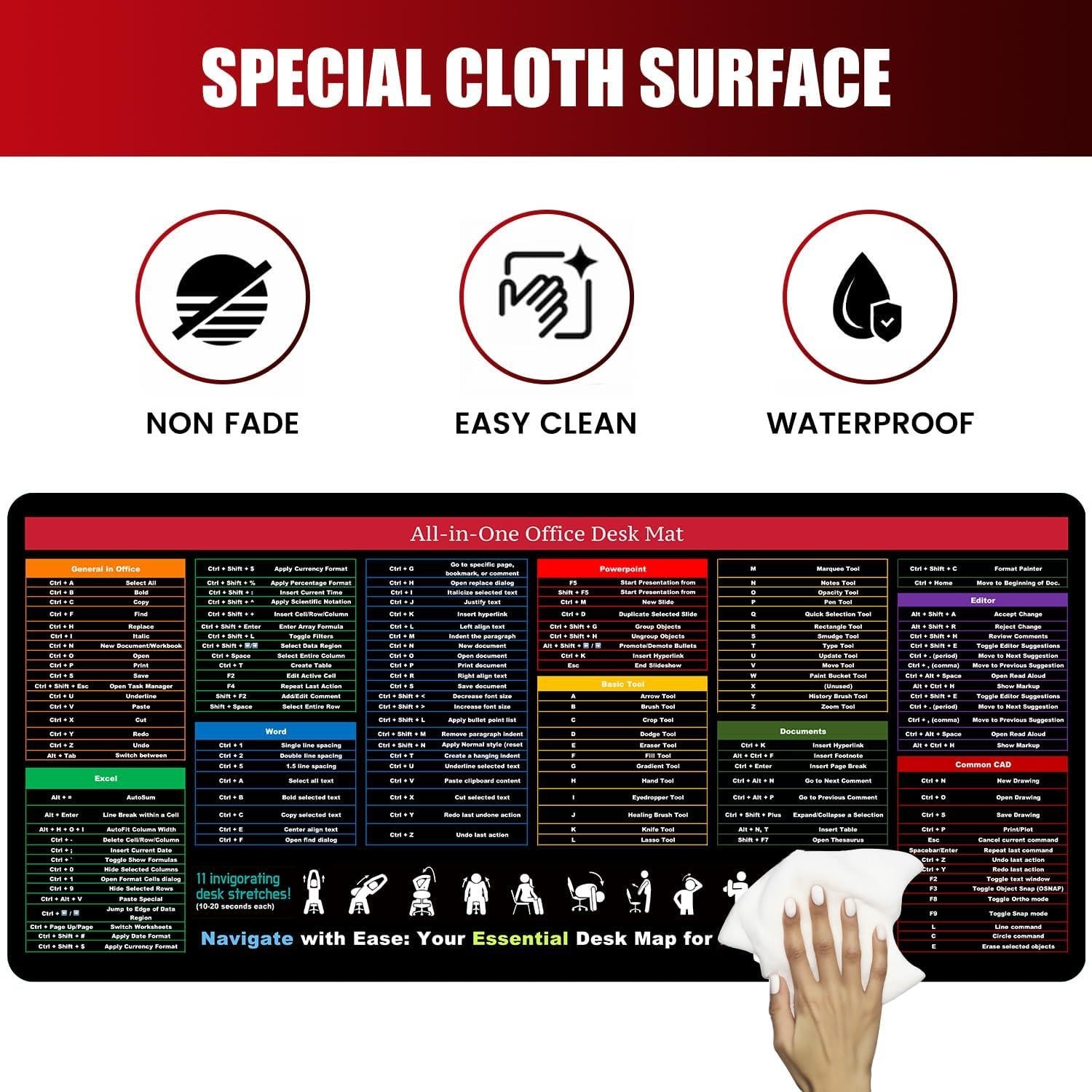 Alfombrilla de escritorio XXL Zoolyx con atajos de Excel y Word