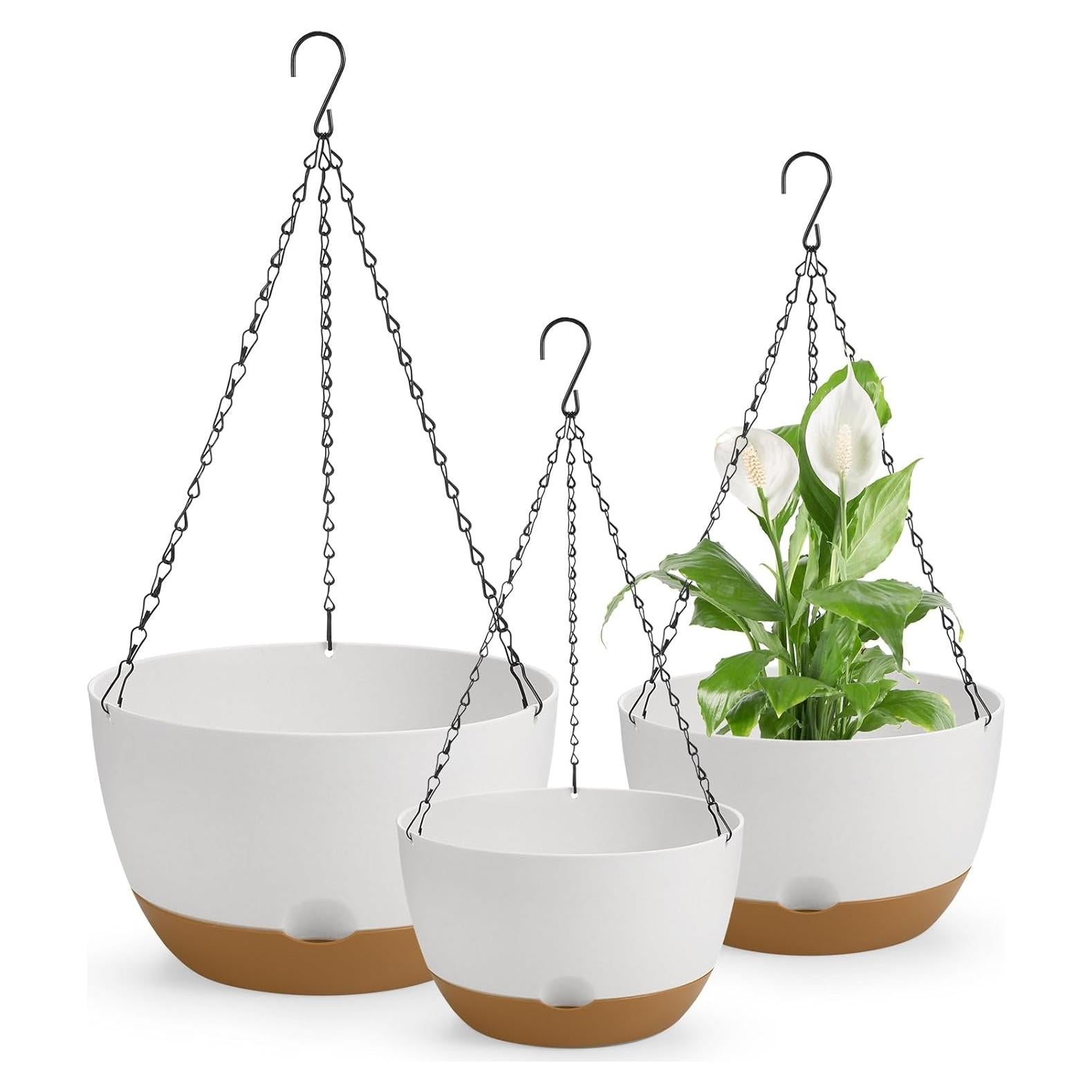 Macetas Colgantes Dovesail 30/25/20 cm Autorriego Blanco Set de 3