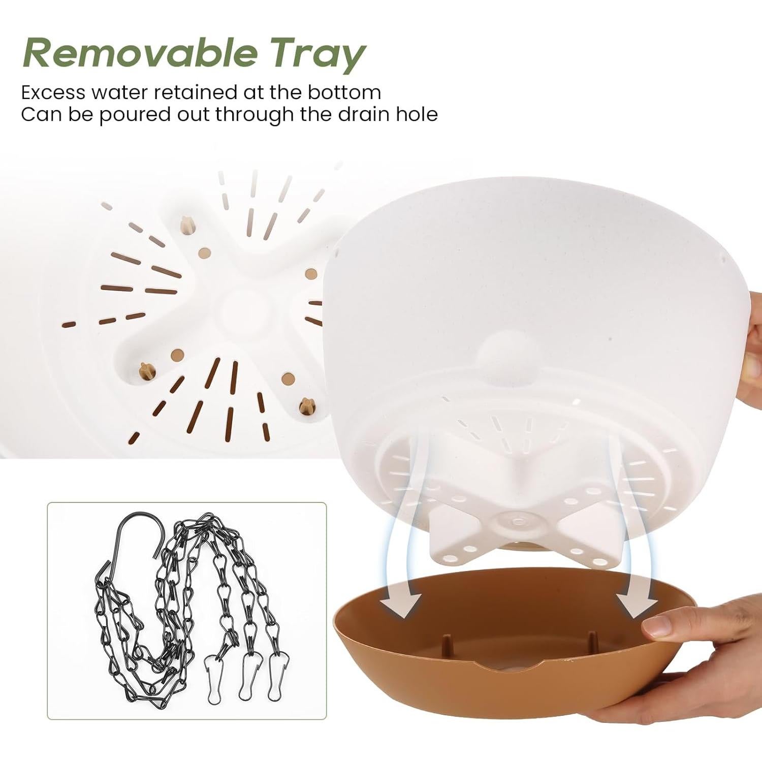 Macetas Colgantes Dovesail 30/25/20 cm Autorriego Blanco Set de 3